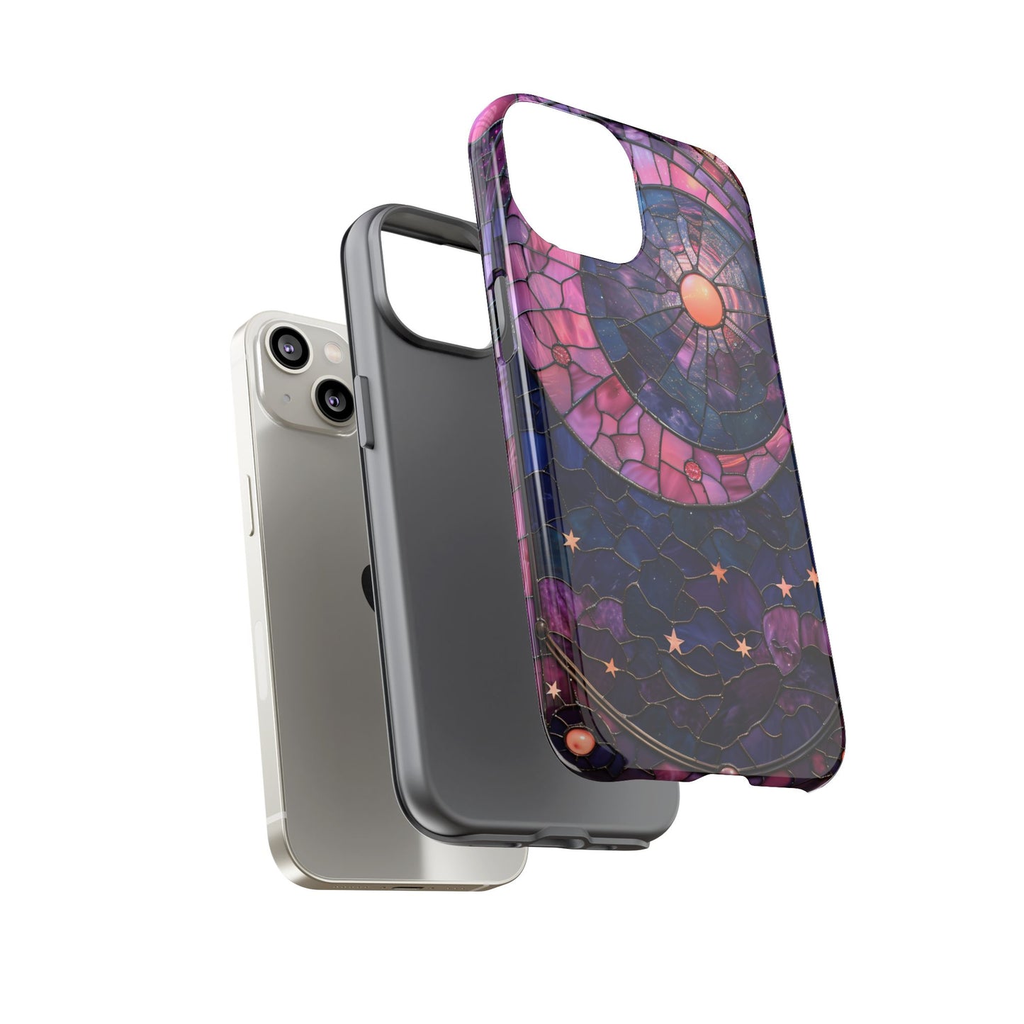 Pink Moon Tough Phone Cases in Stained Glass Design