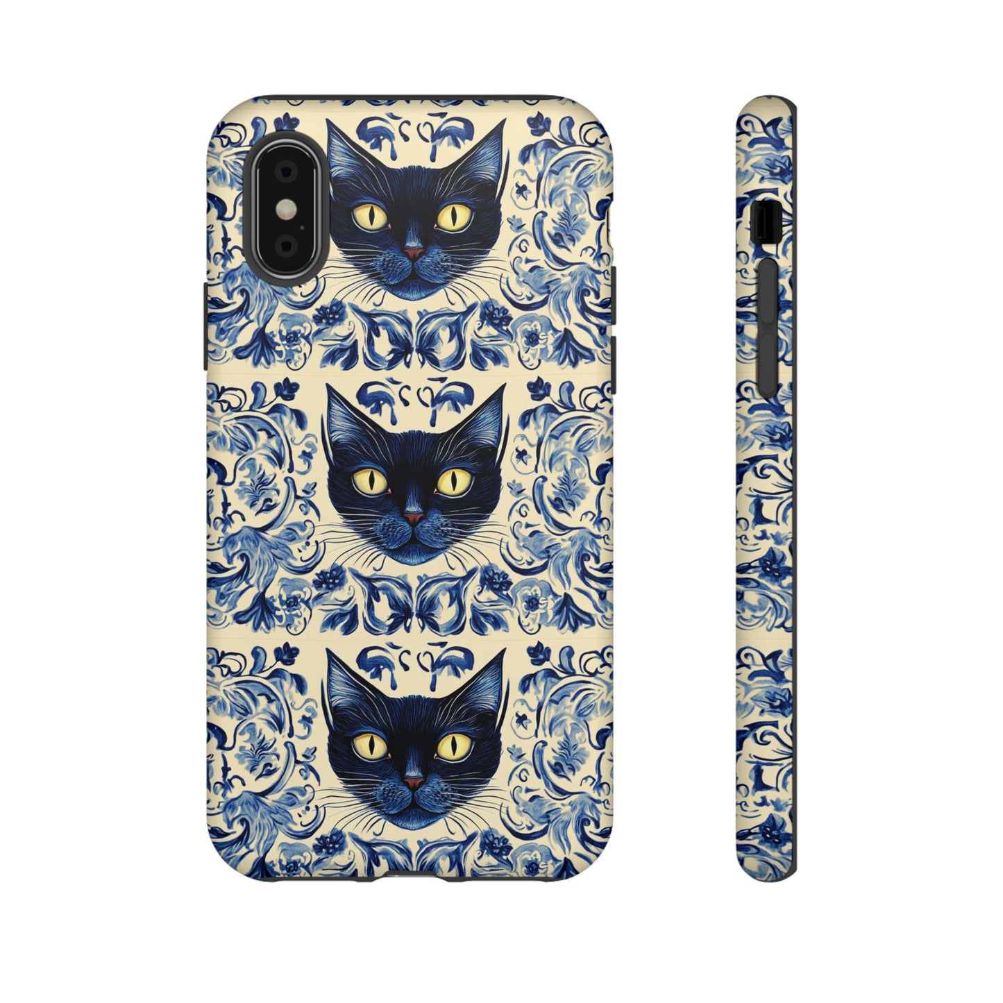 Tough Phone Case - Mediterranean Tile Motif With Blue Cats