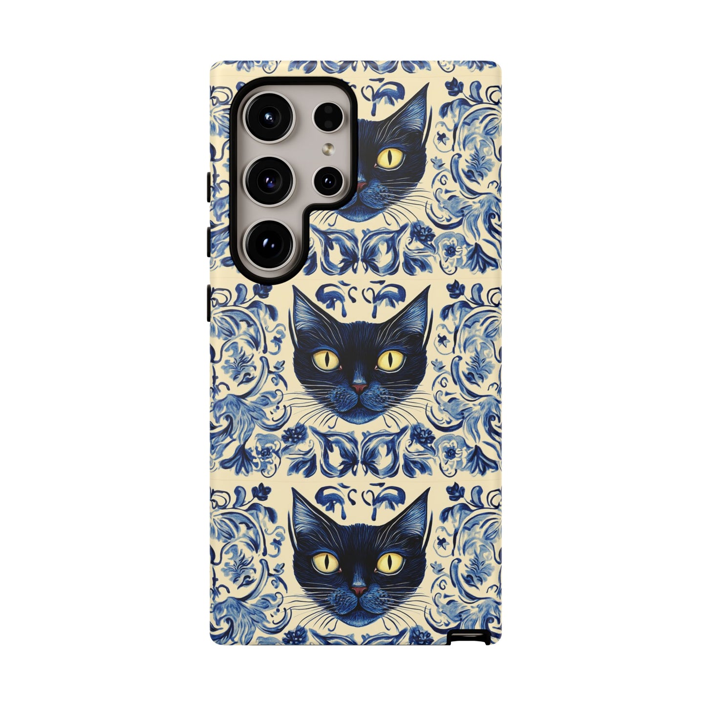 Tough Phone Case - Mediterranean Tile Motif With Blue Cats