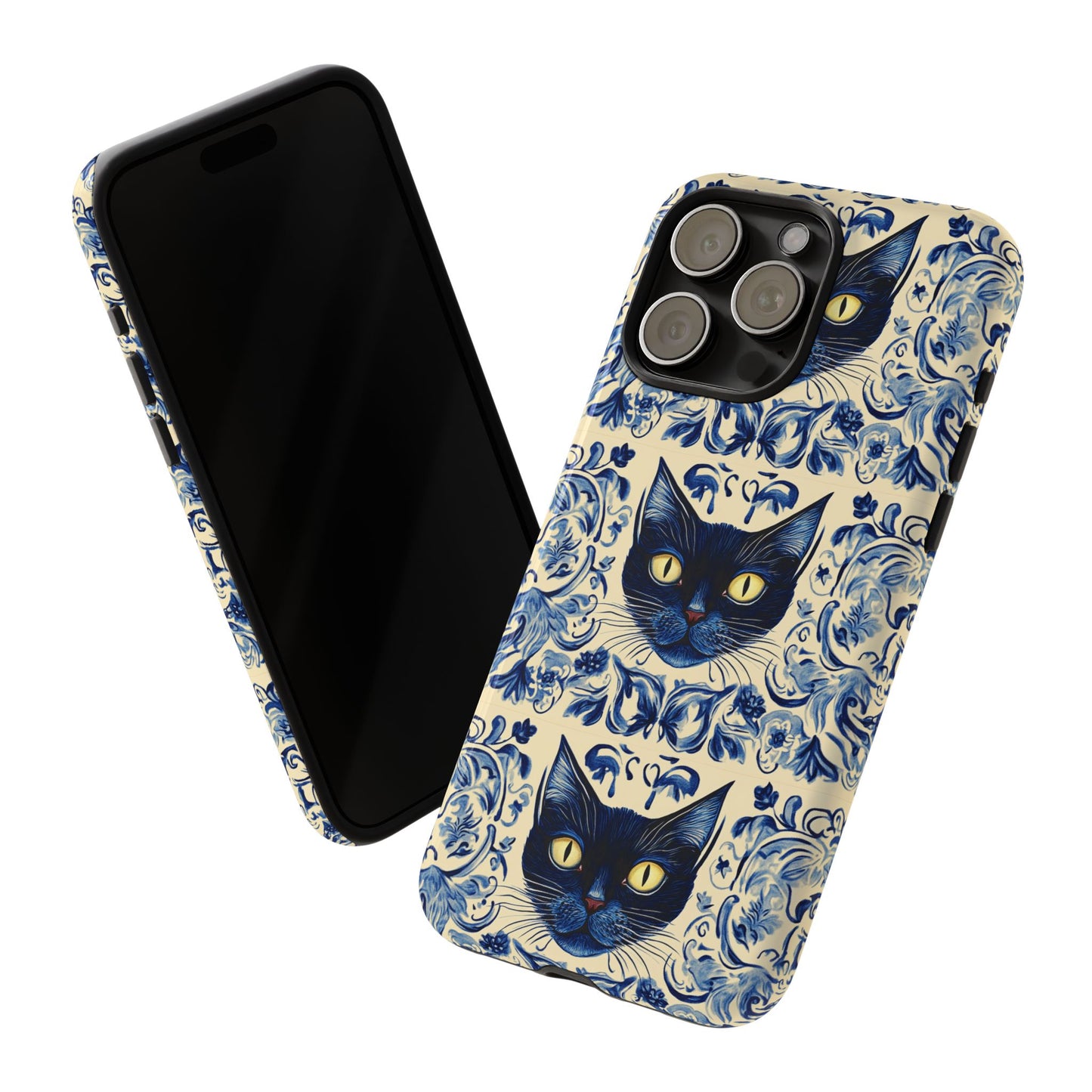 Tough Phone Case - Mediterranean Tile Motif With Blue Cats
