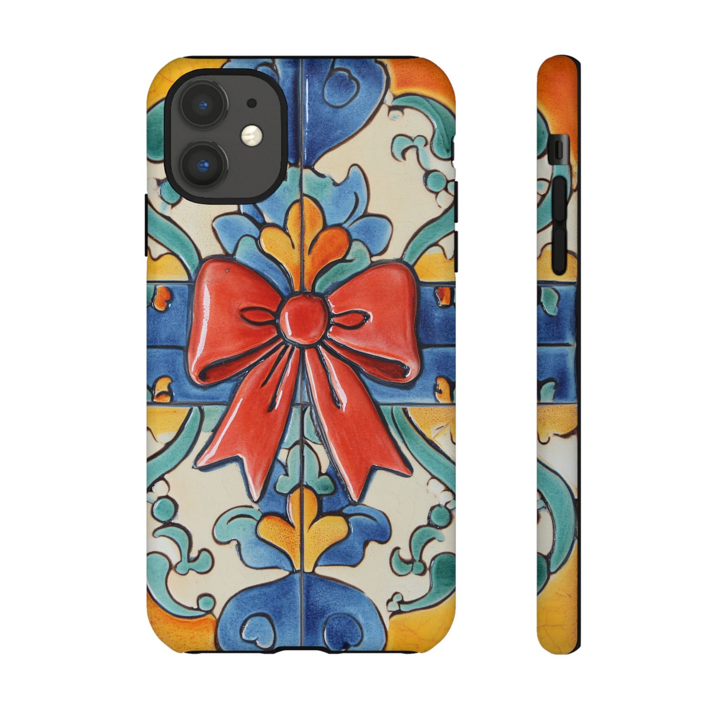 Colourful Ceramic Tile Design Phone Case With Red Bow