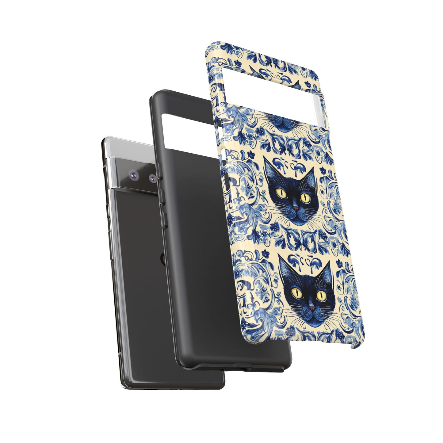 Tough Phone Case - Mediterranean Tile Motif With Blue Cats