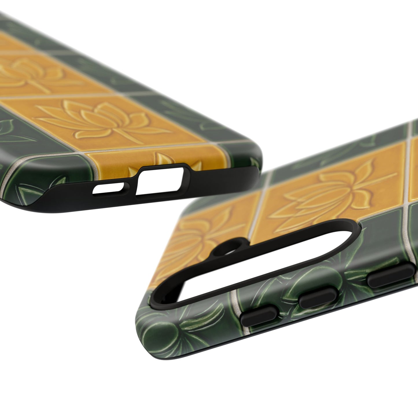 Tough Phone Cases - Mustard Yellow & Green Ceramic Tile From Caldas Da Rhaina, Portugal