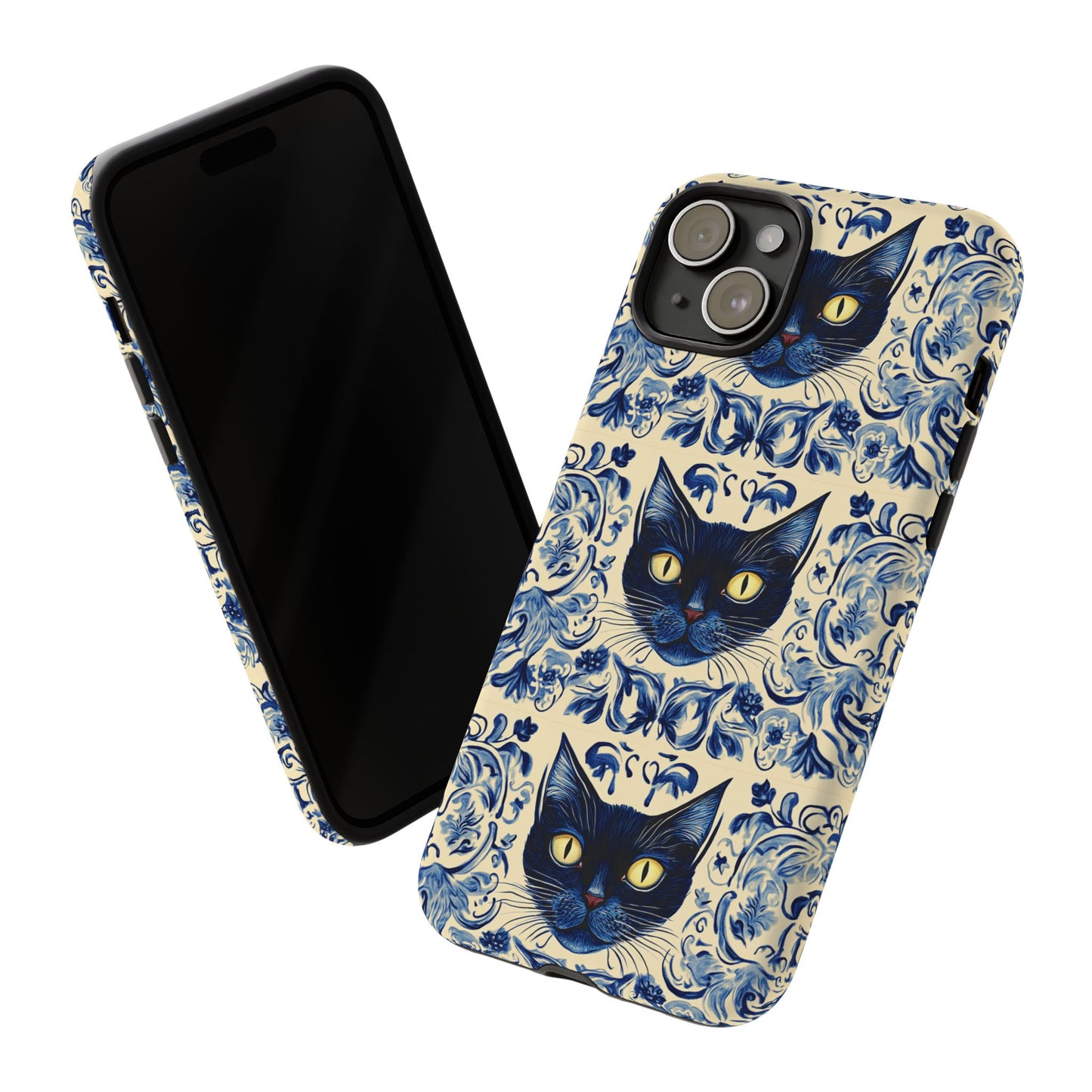 Tough Phone Case - Mediterranean Tile Motif With Blue Cats