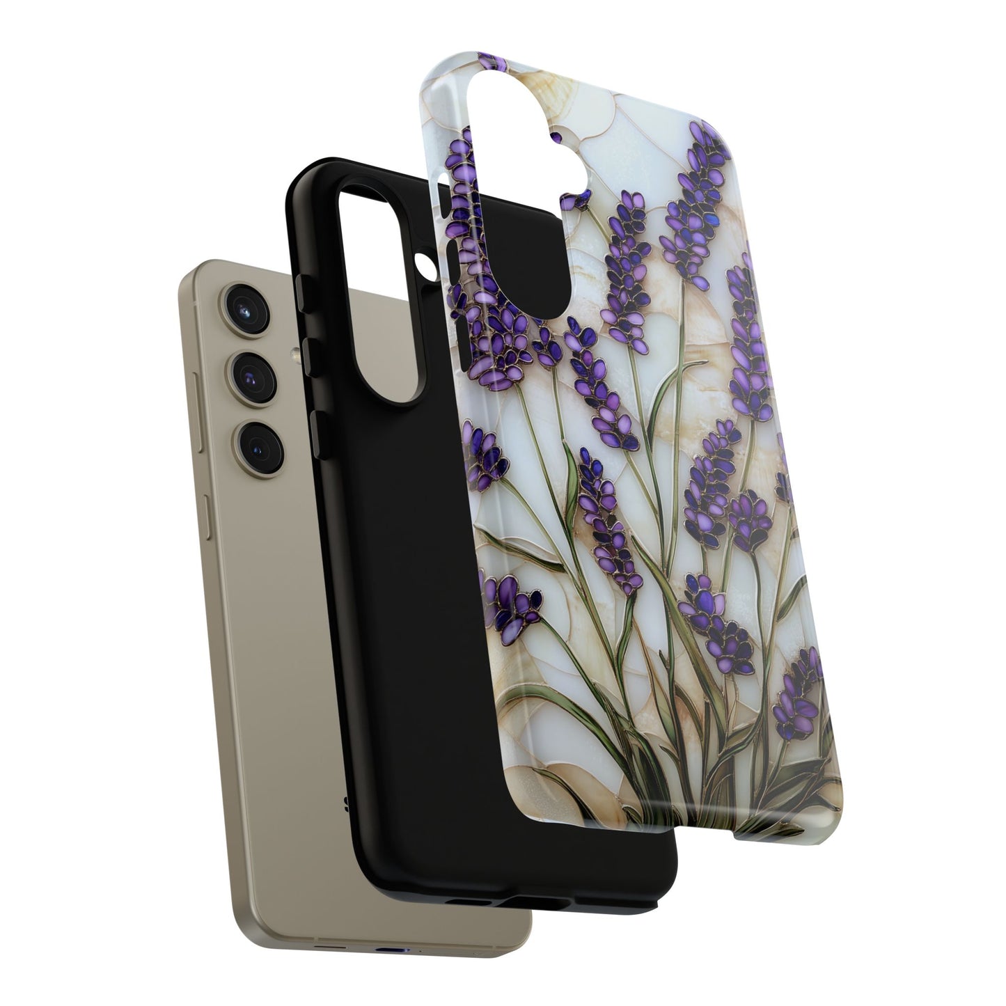 Floral Phone Case With Lavender in Stained Glass Motif