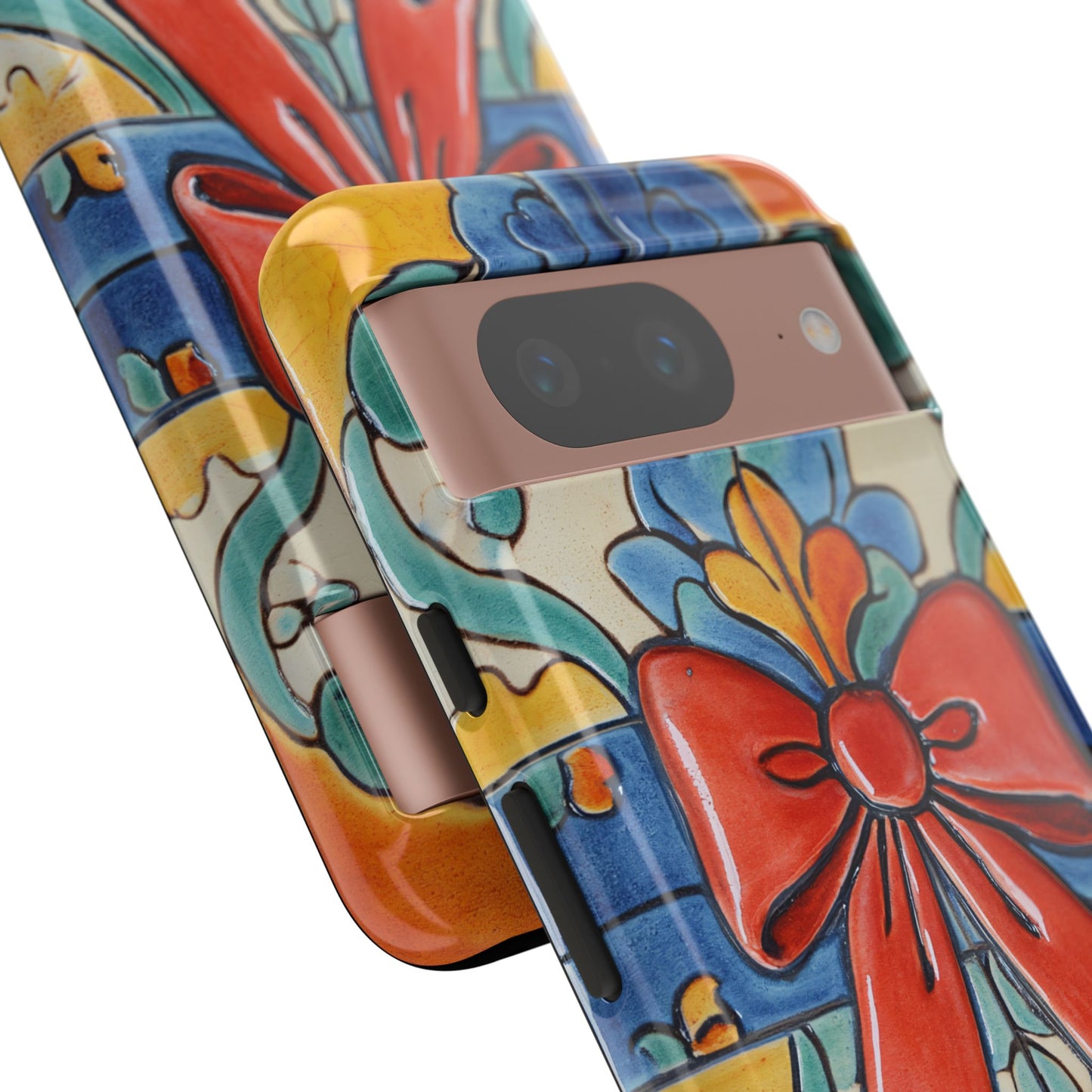 Colourful Ceramic Tile Design Phone Case With Red Bow