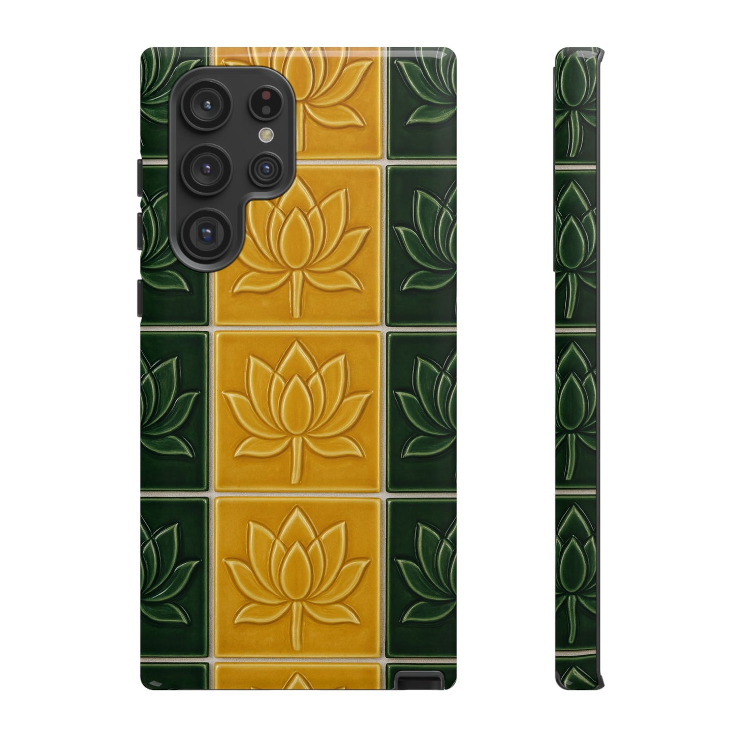 Tough Phone Cases - Mustard Yellow & Green Ceramic Tile From Caldas Da Rhaina, Portugal