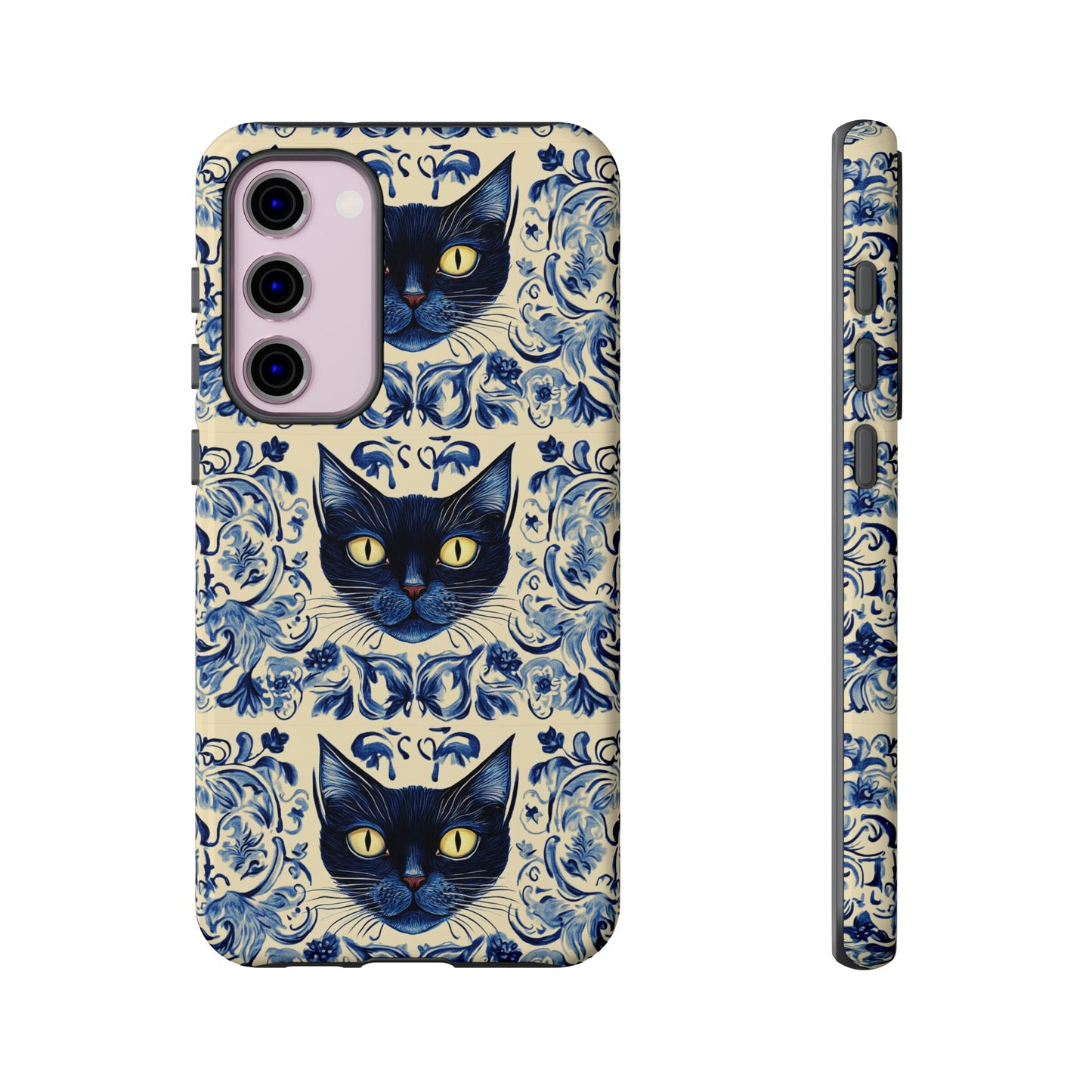 Tough Phone Case - Mediterranean Tile Motif With Blue Cats