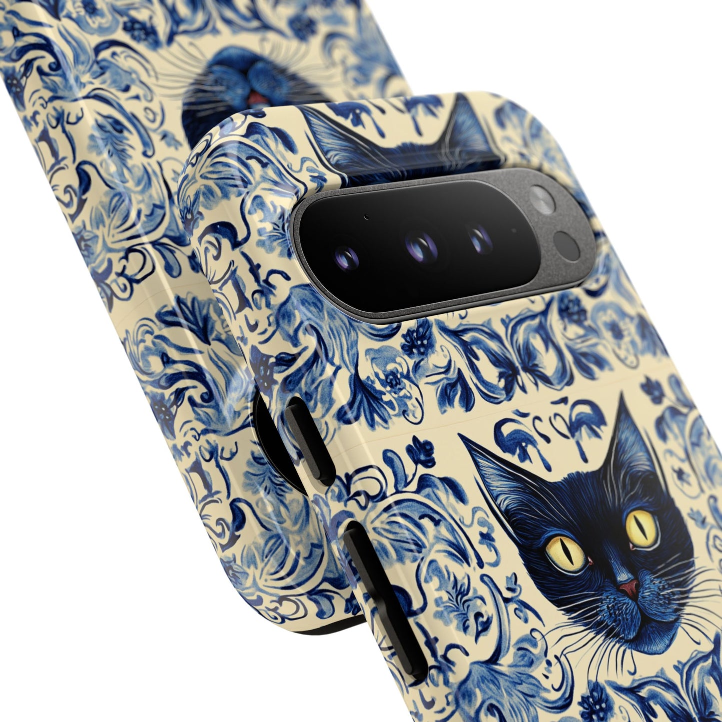 Tough Phone Case - Mediterranean Tile Motif With Blue Cats