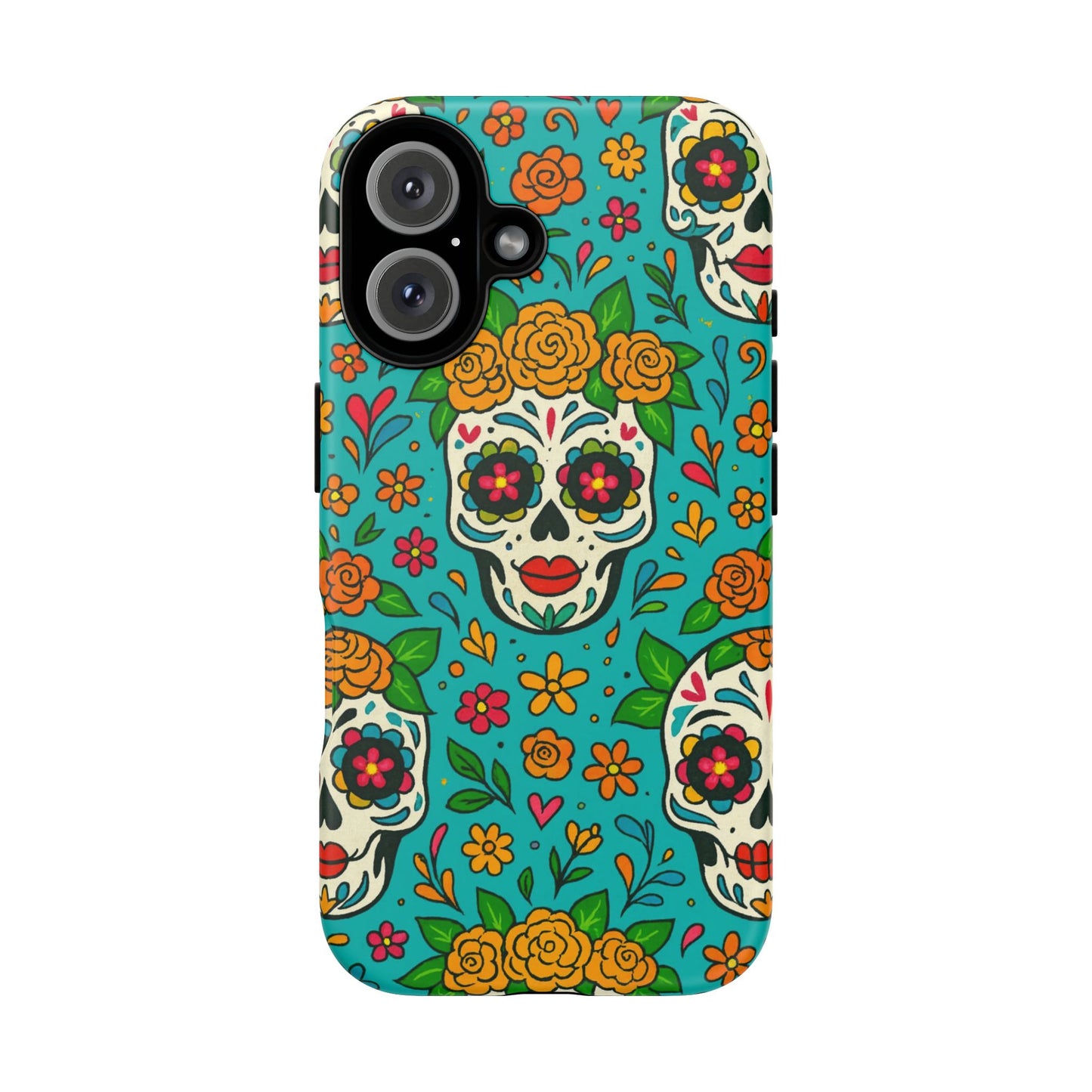 Teal Mexican Style Phone Cases With Floral Skulls - Dia De Los Muertos