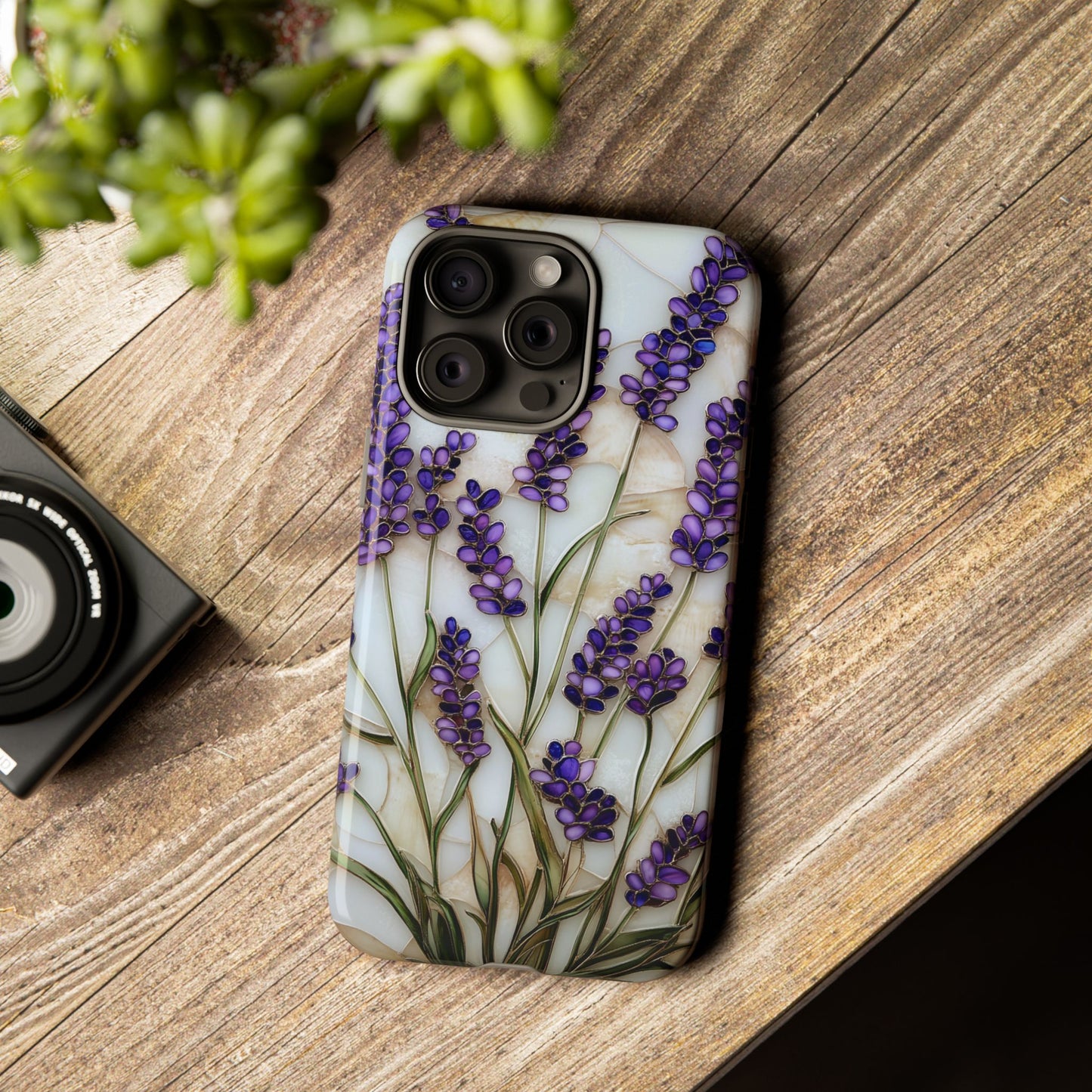 Floral Phone Case With Lavender in Stained Glass Motif