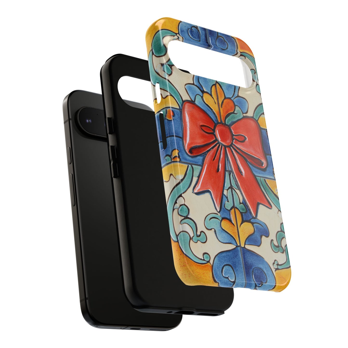 Colourful Ceramic Tile Design Phone Case With Red Bow