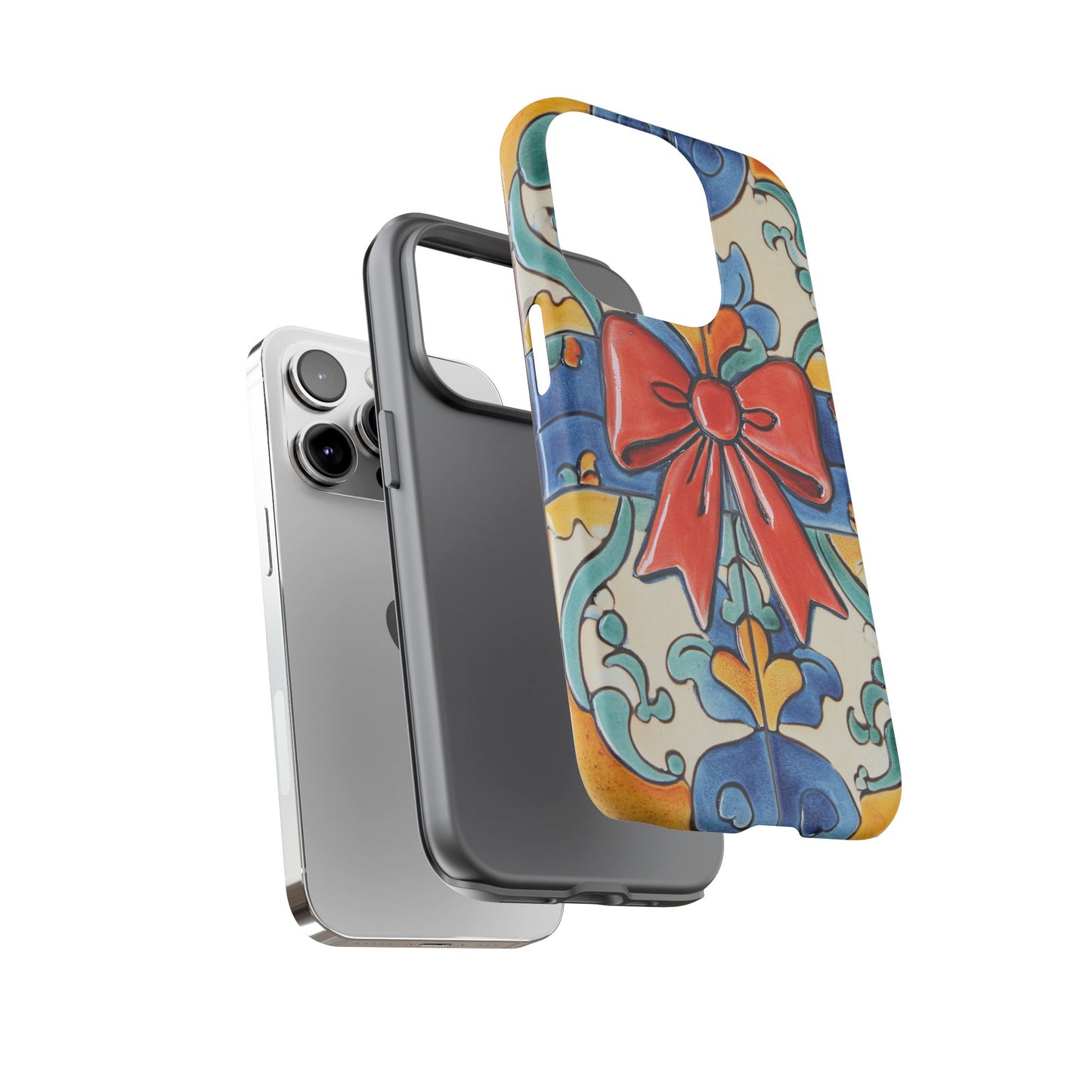 Colourful Ceramic Tile Design Phone Case With Red Bow