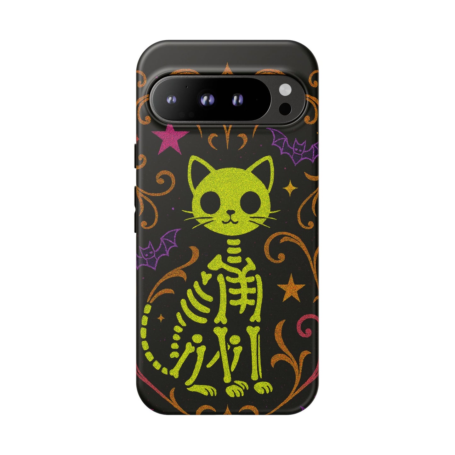 Spooky & Cute Neon Cat Skeleton