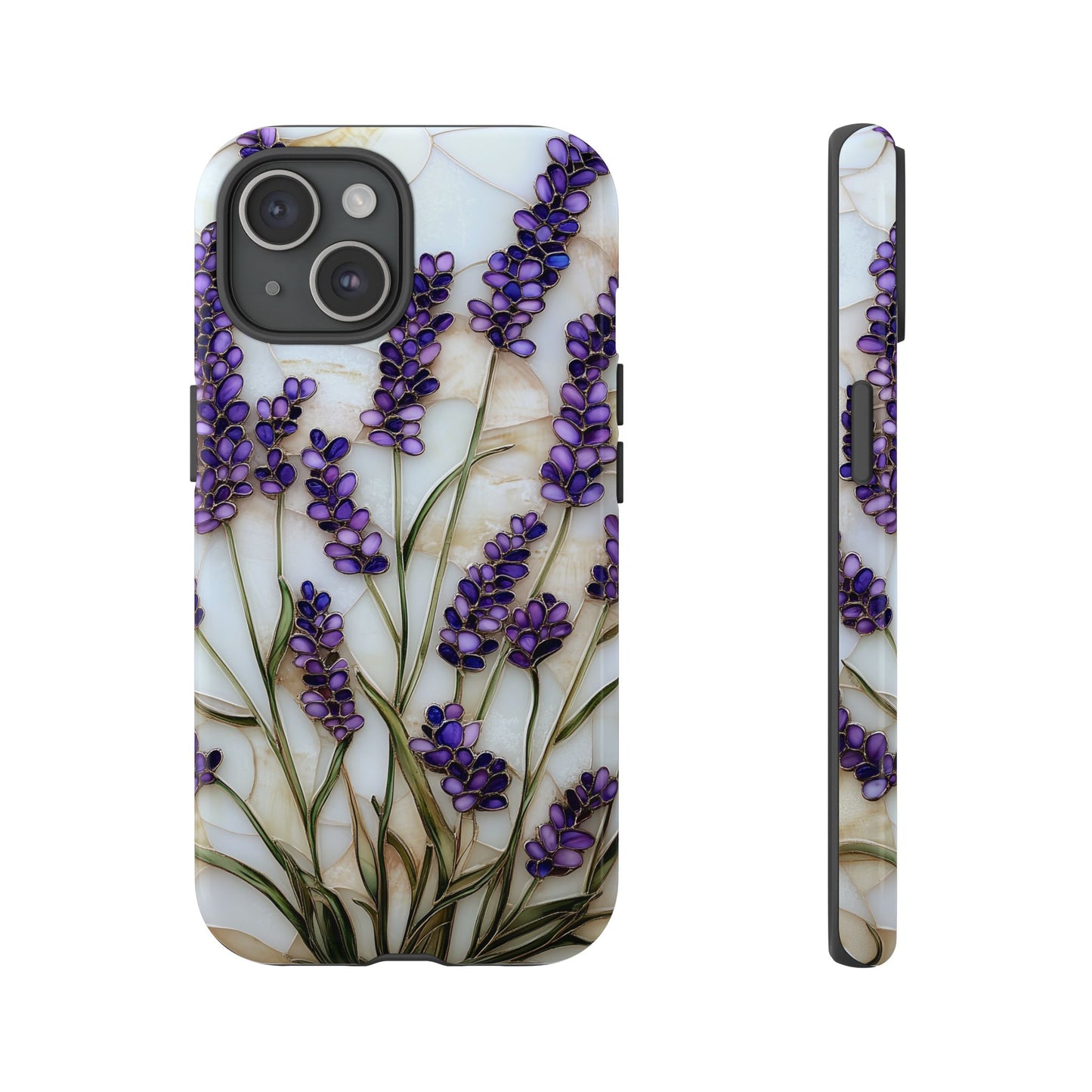 Floral Phone Case With Lavender in Stained Glass Motif