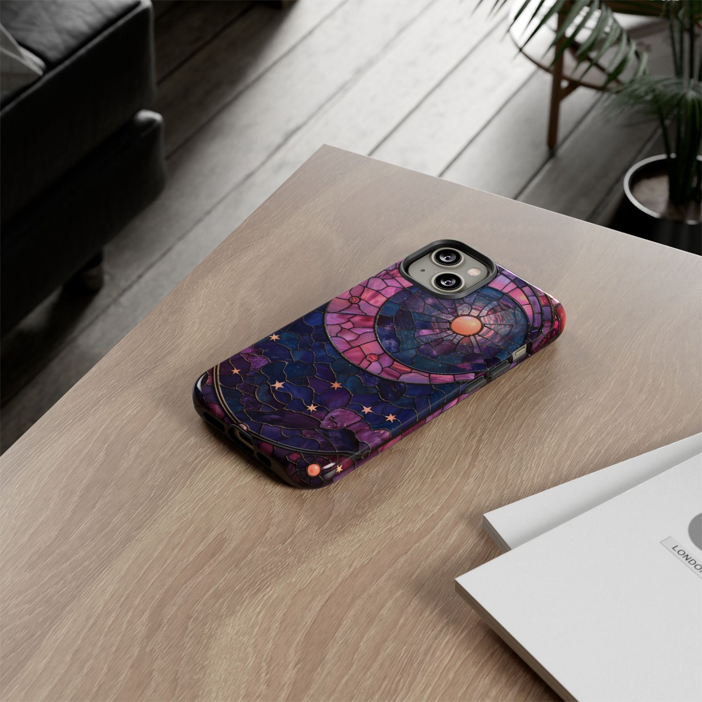 Pink Moon Tough Phone Cases in Stained Glass Design