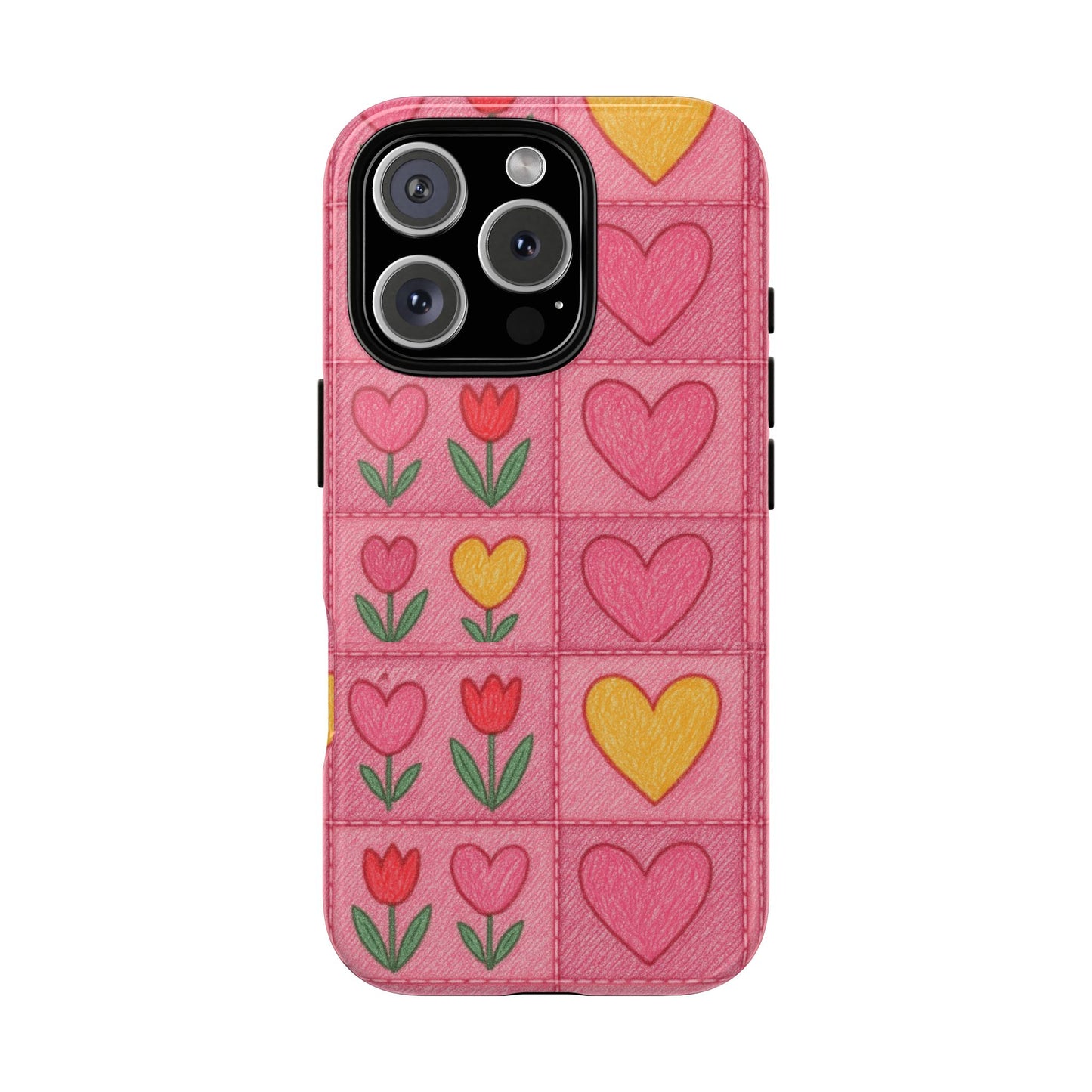 Phone Case - Pink Jean With Hearts & Tulip Flowers Tough Case