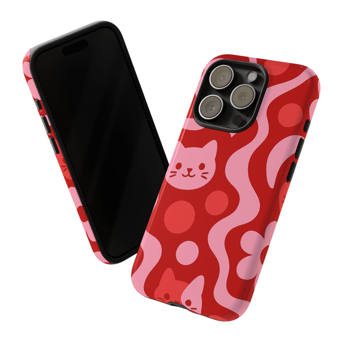 Phone Case - Vibrant Retro Cats Pattern in Red & Pink