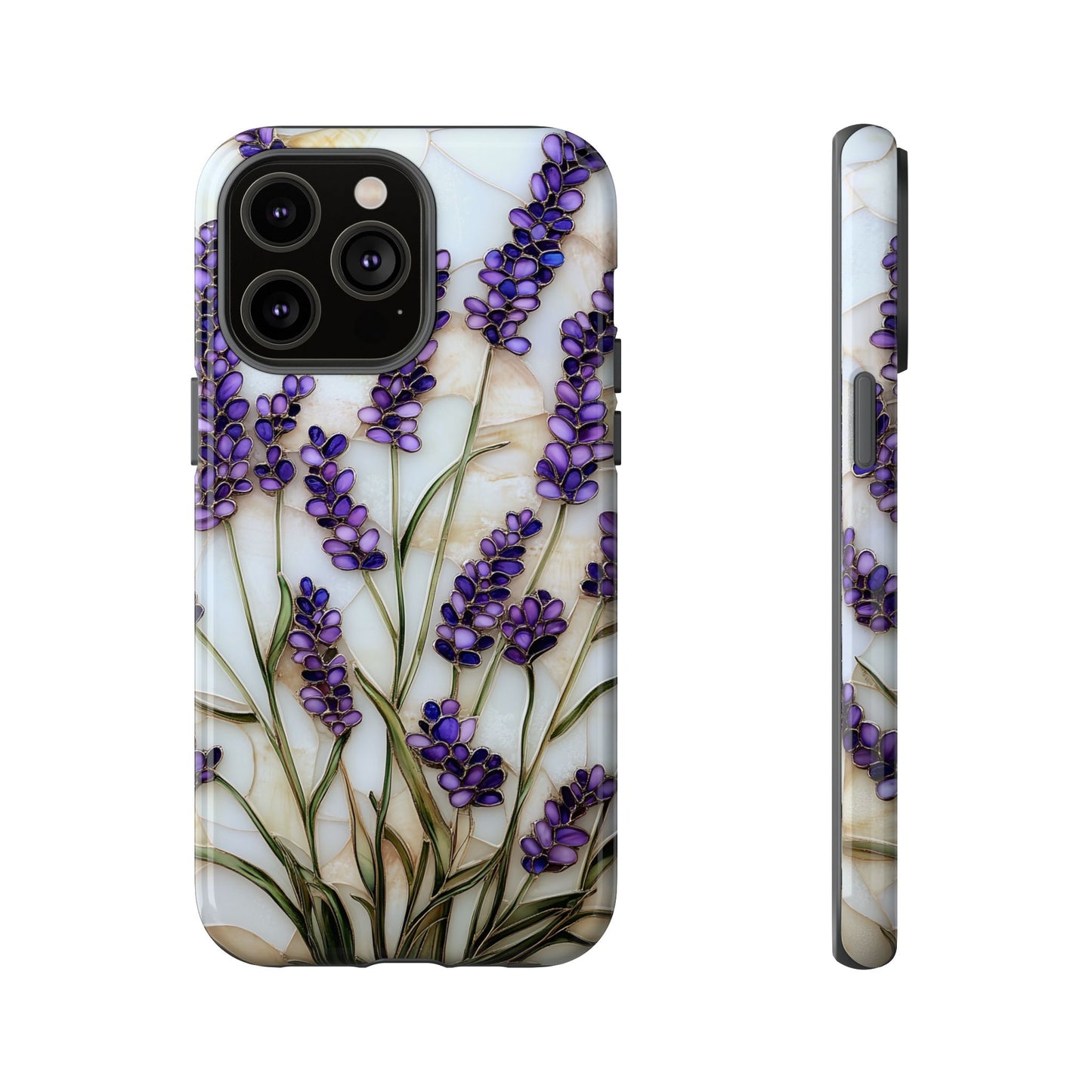 Floral Phone Case With Lavender in Stained Glass Motif
