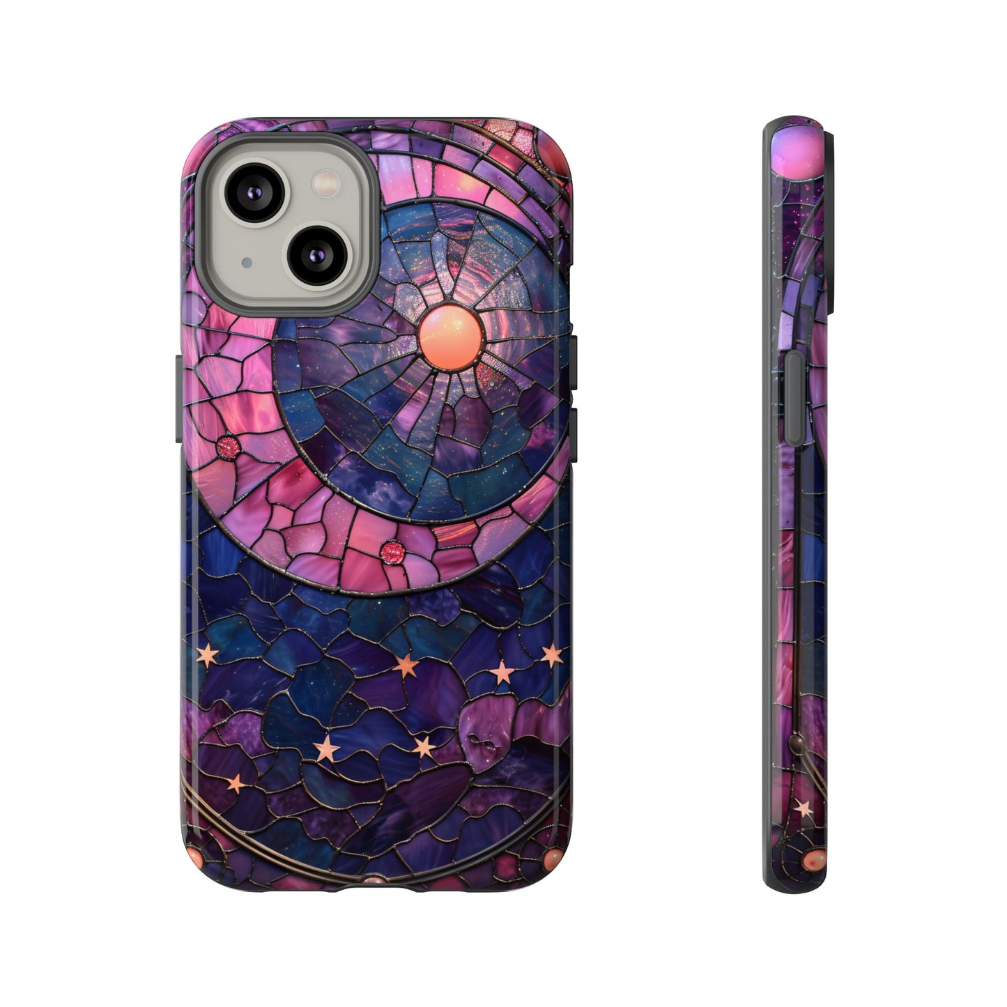 Pink Moon Tough Phone Cases in Stained Glass Design