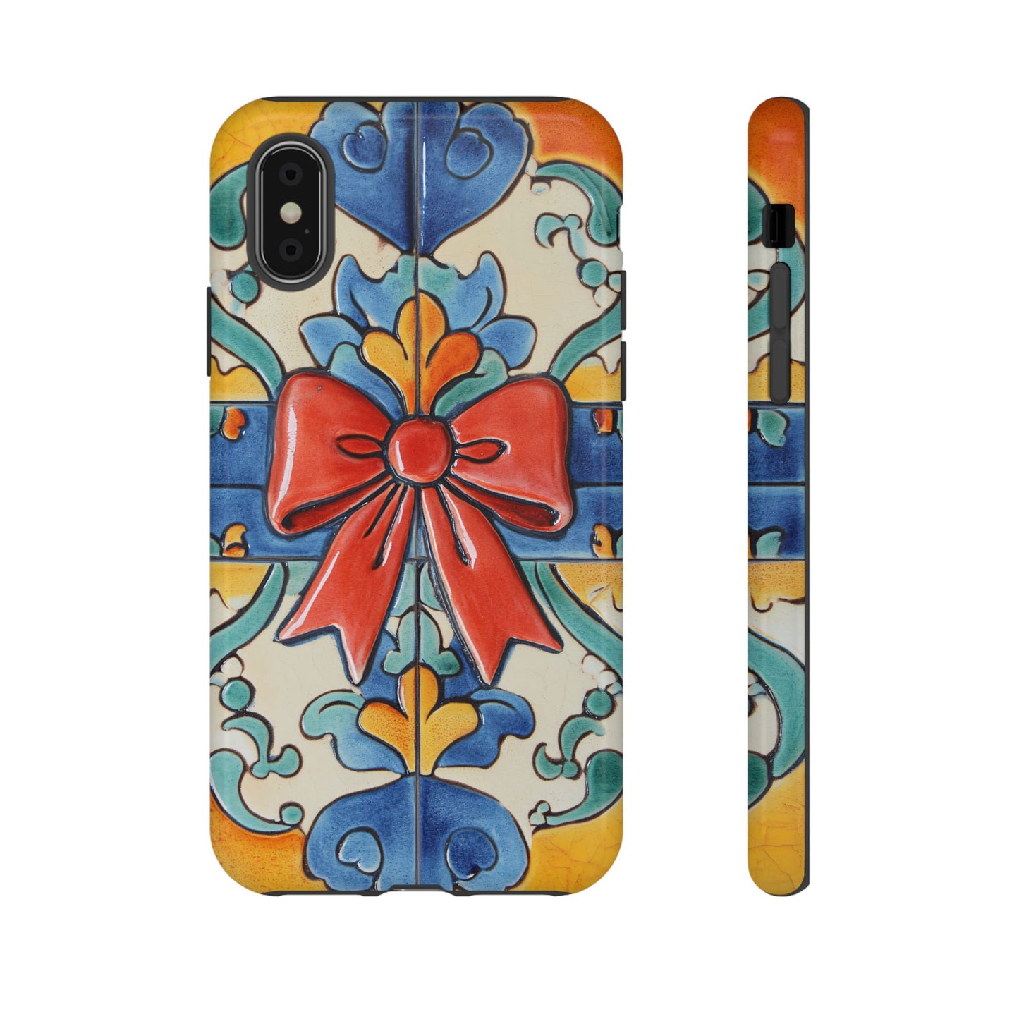 Colourful Ceramic Tile Design Phone Case With Red Bow