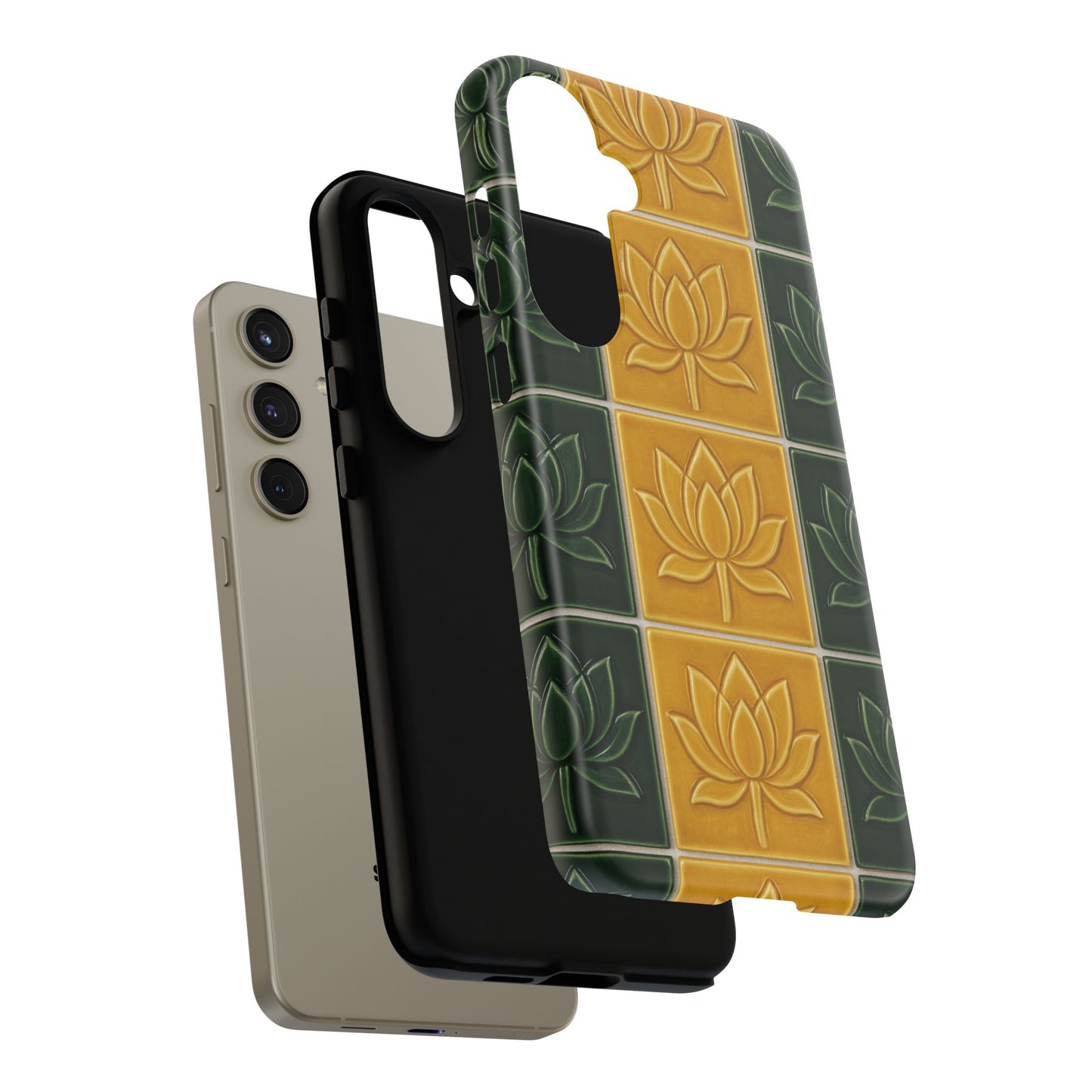 Tough Phone Cases - Mustard Yellow & Green Ceramic Tile From Caldas Da Rhaina, Portugal