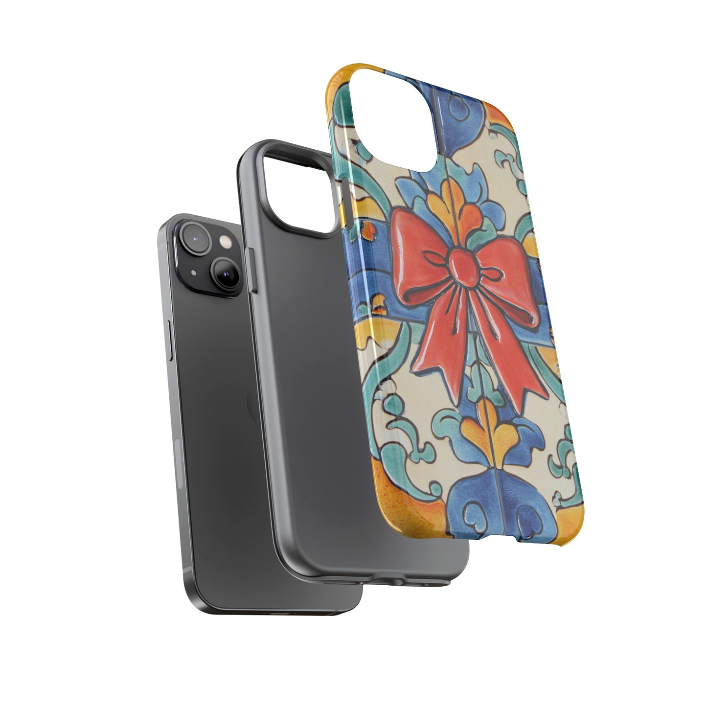 Colourful Ceramic Tile Design Phone Case With Red Bow