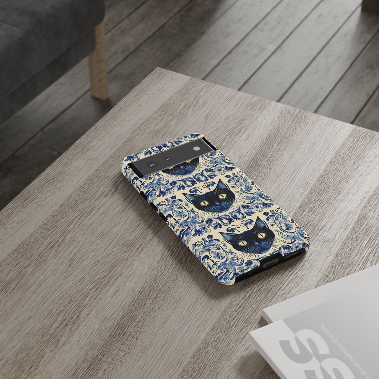Tough Phone Case - Mediterranean Tile Motif With Blue Cats