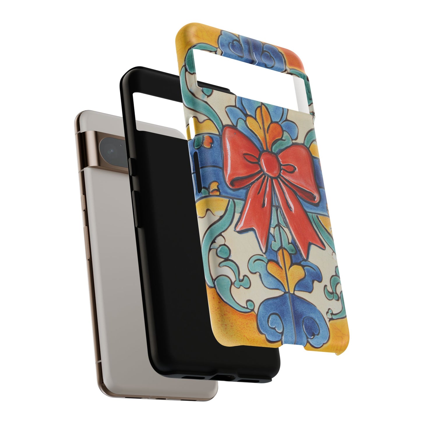 Colourful Ceramic Tile Design Phone Case With Red Bow