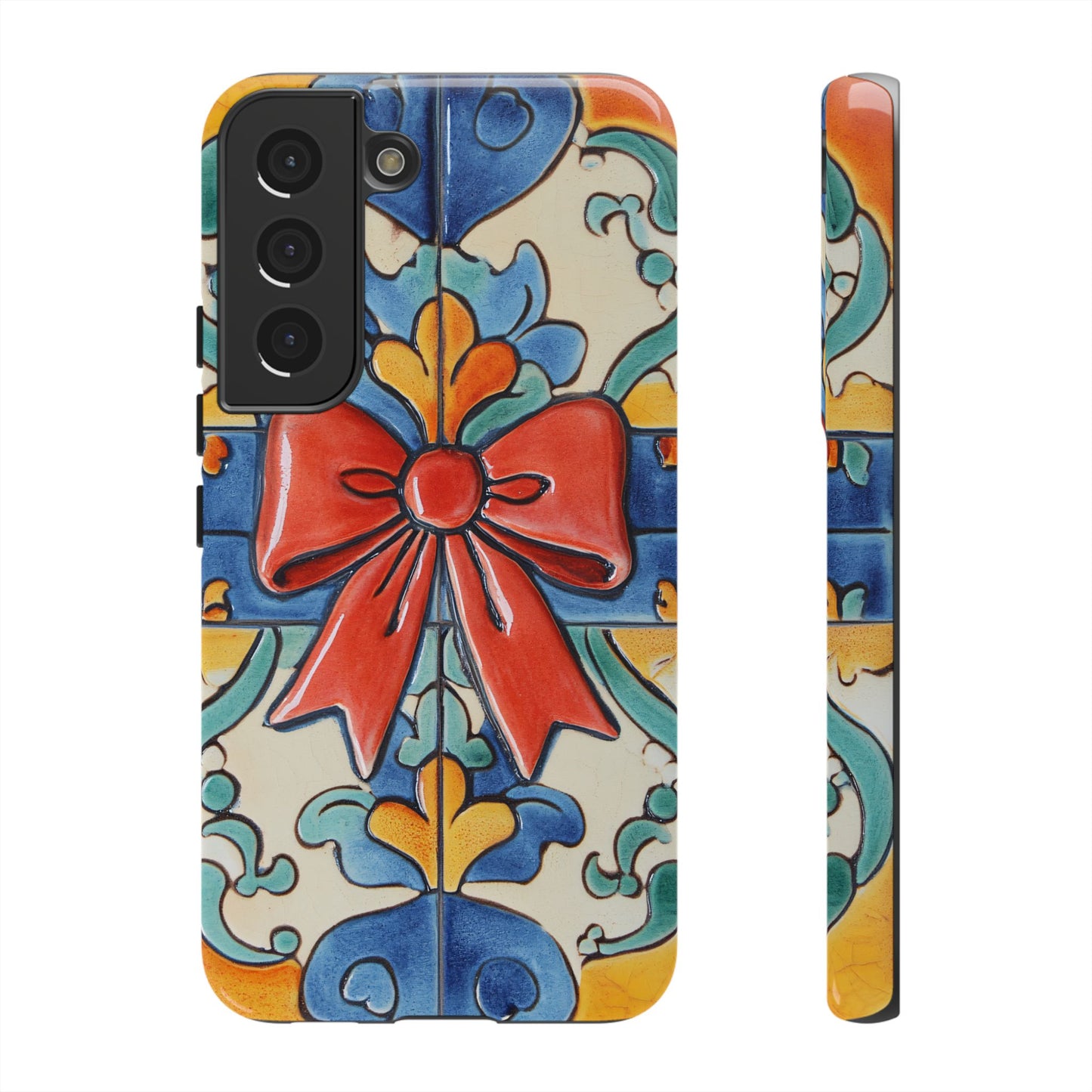 Colourful Ceramic Tile Design Phone Case With Red Bow