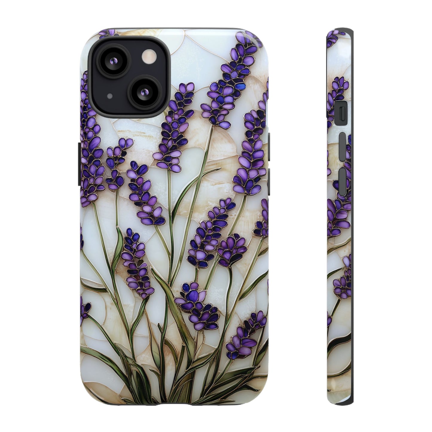 Floral Phone Case With Lavender in Stained Glass Motif