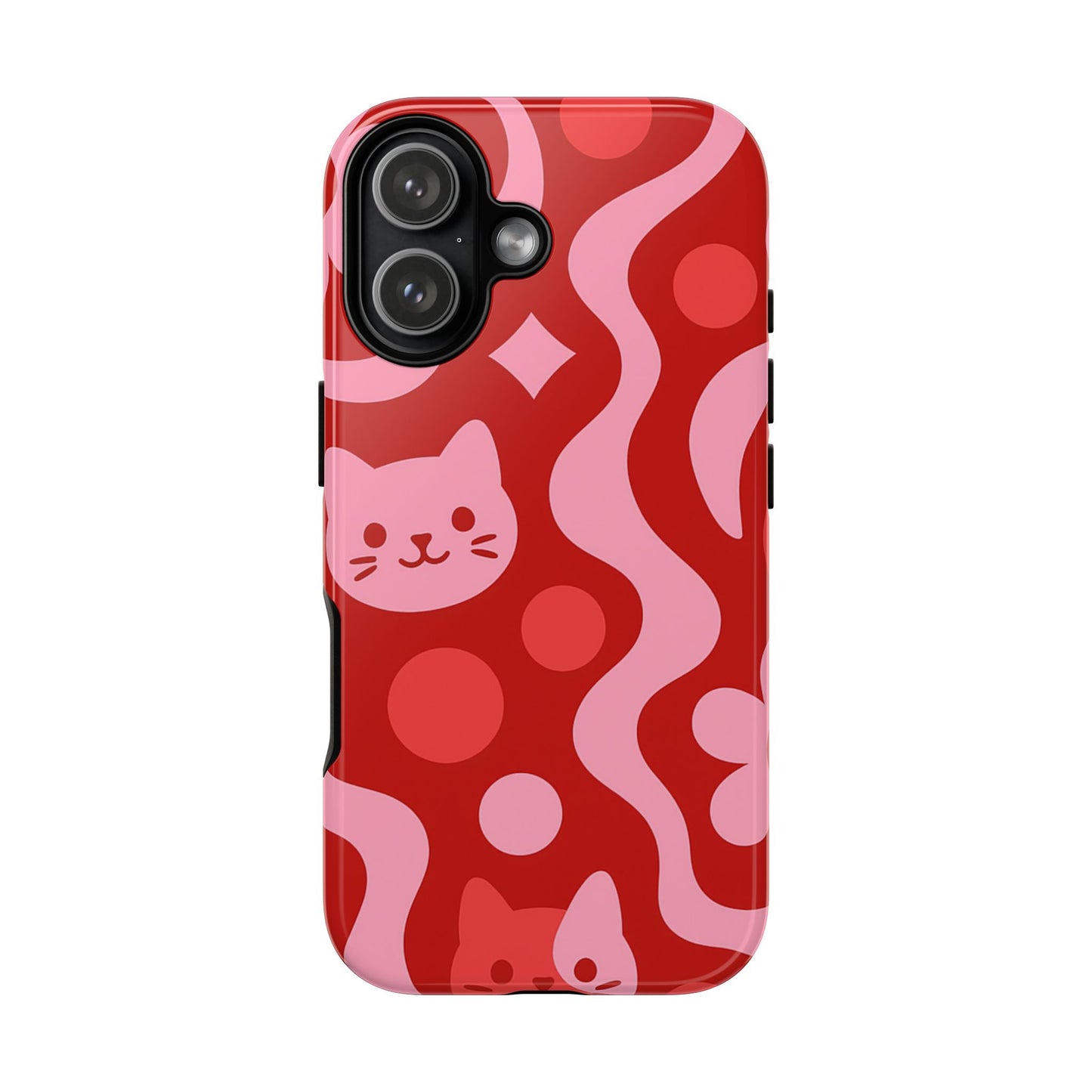 Phone Case - Vibrant Retro Cats Pattern in Red & Pink