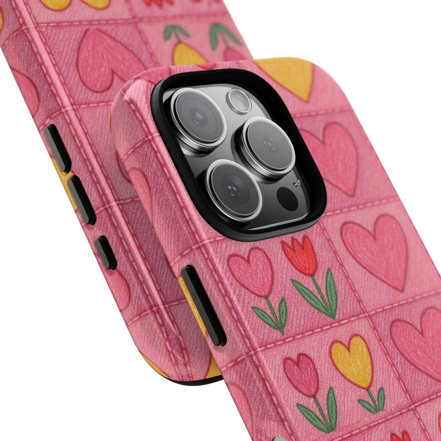 Phone Case - Pink Jean With Hearts & Tulip Flowers Tough Case