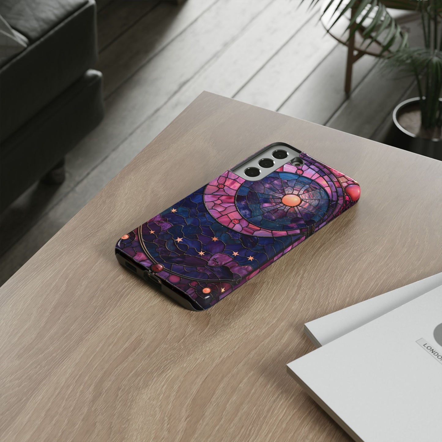 Pink Moon Tough Phone Cases in Stained Glass Design