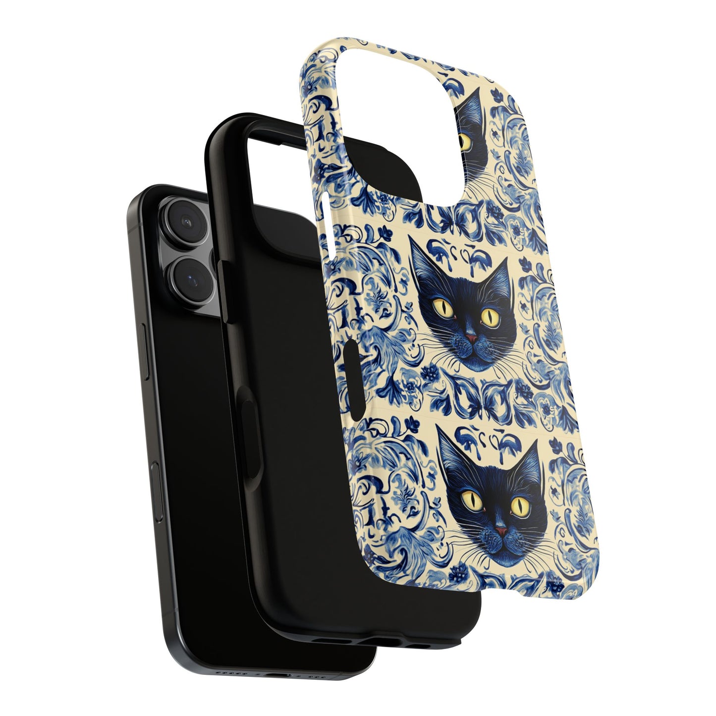 Tough Phone Case - Mediterranean Tile Motif With Blue Cats