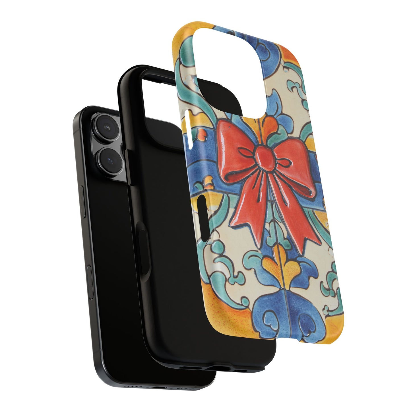 Colourful Ceramic Tile Design Phone Case With Red Bow