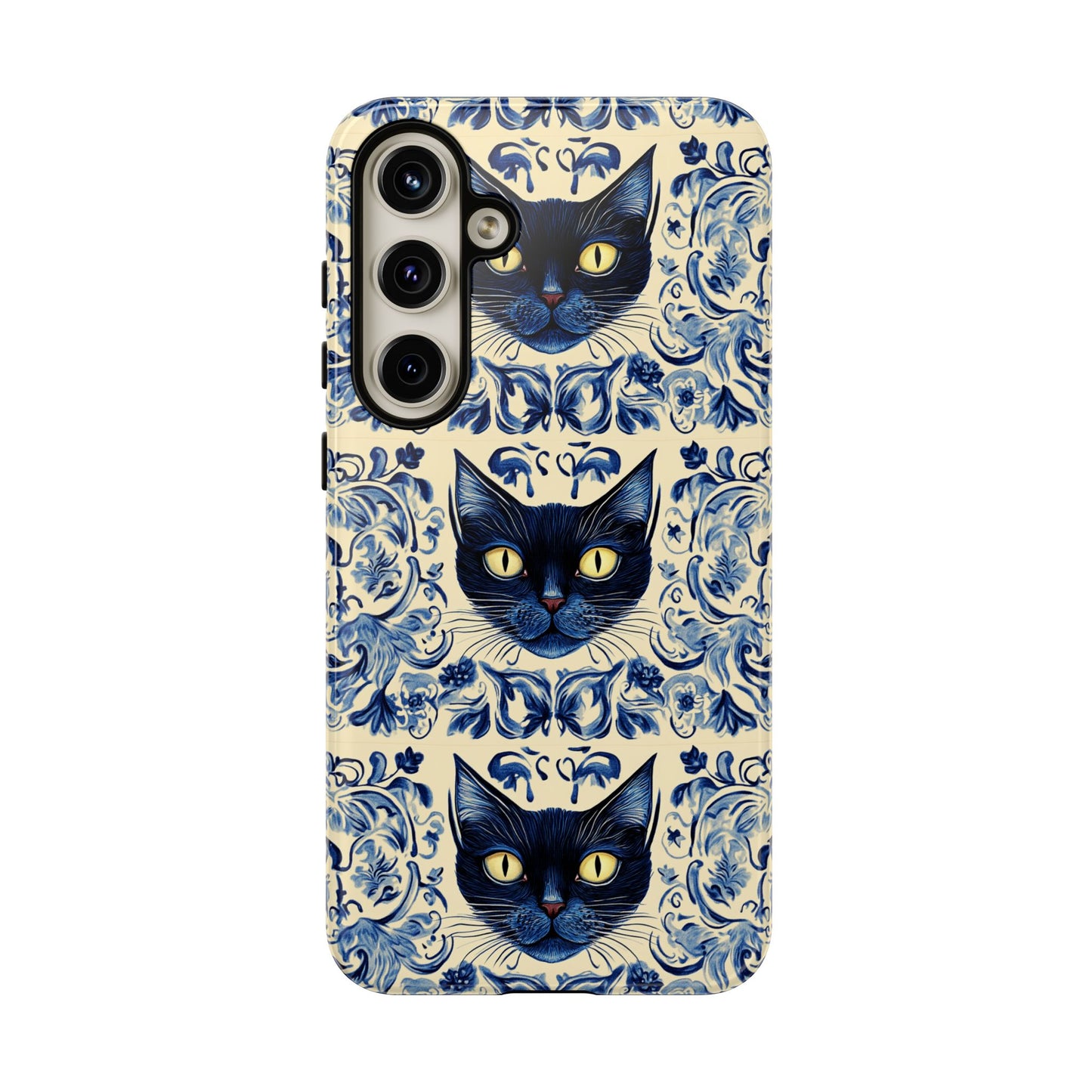 Tough Phone Case - Mediterranean Tile Motif With Blue Cats