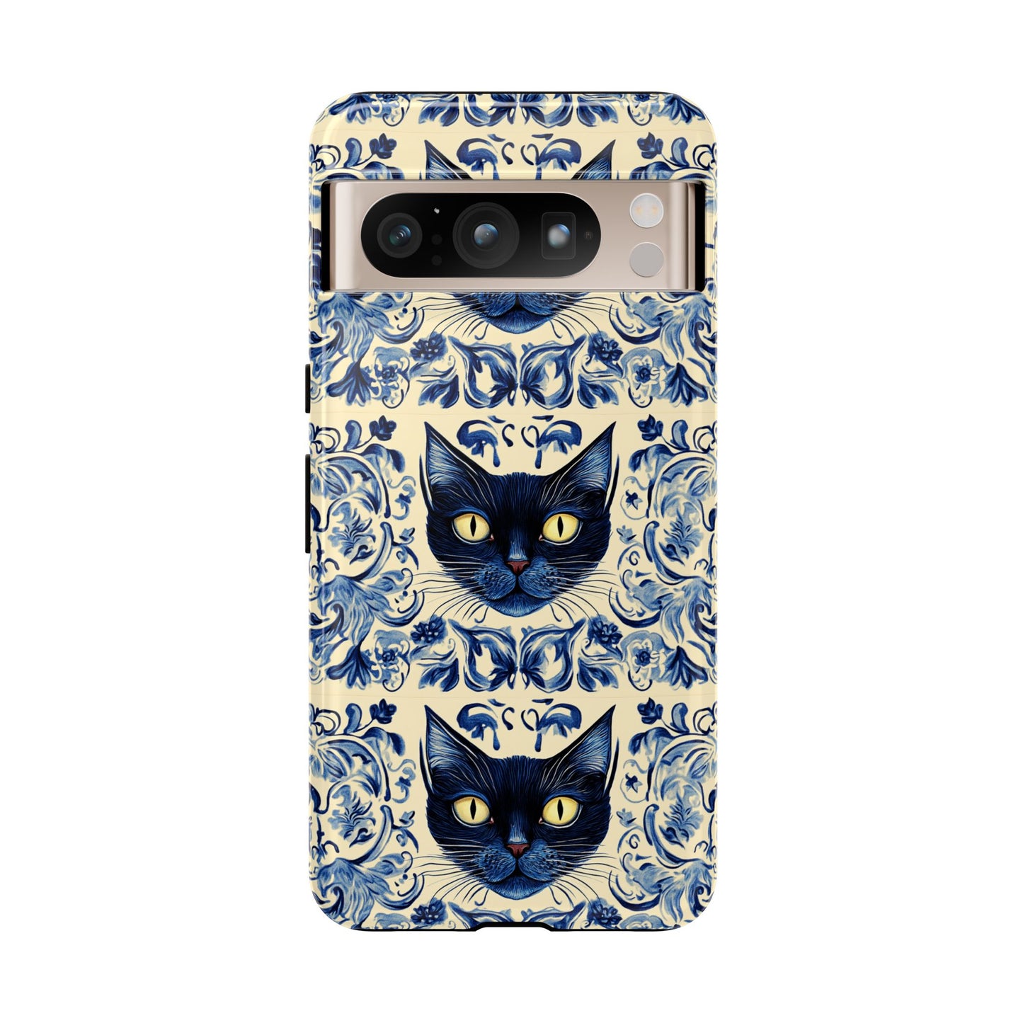 Tough Phone Case - Mediterranean Tile Motif With Blue Cats
