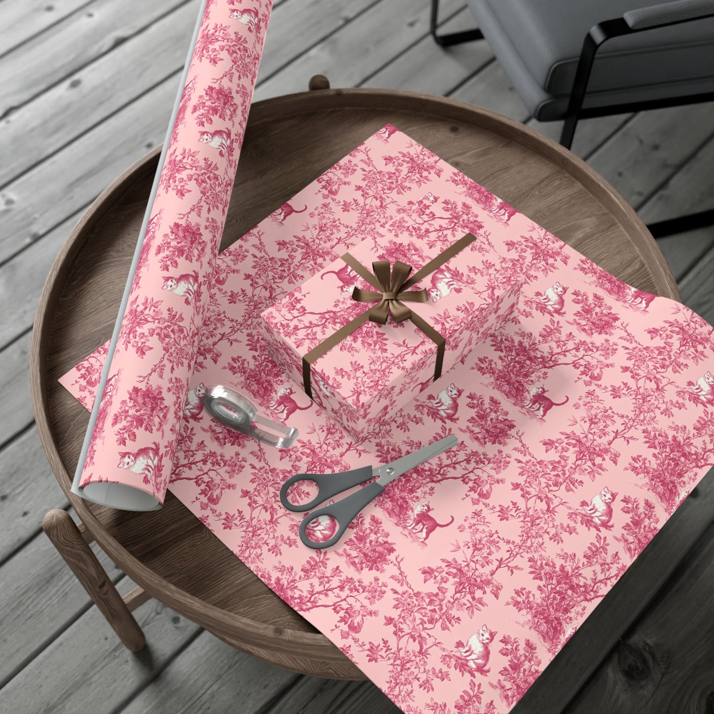 Gift Wrap Papers - Pink Toile Cats, Romantic French Style Pattern