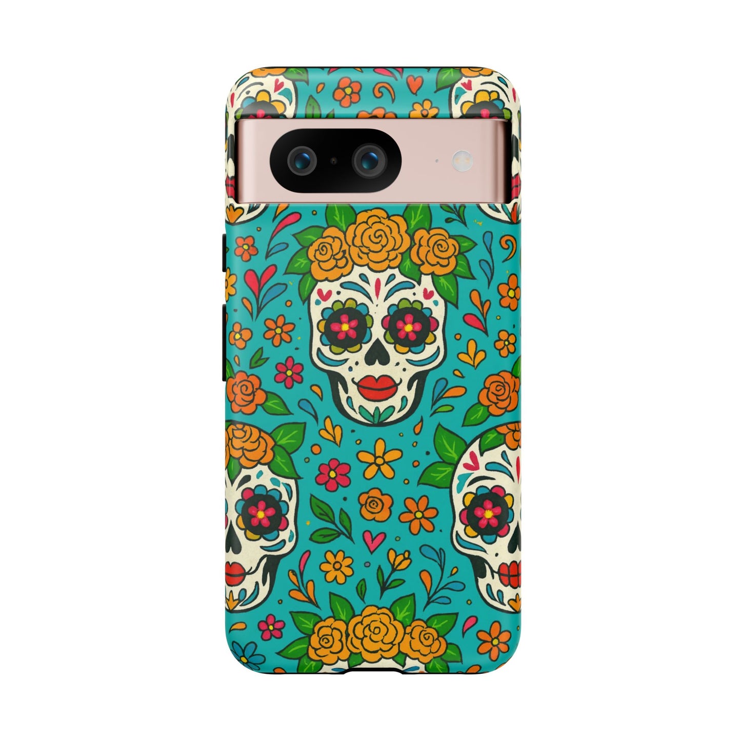 Teal Mexican Style Phone Cases With Floral Skulls - Dia De Los Muertos