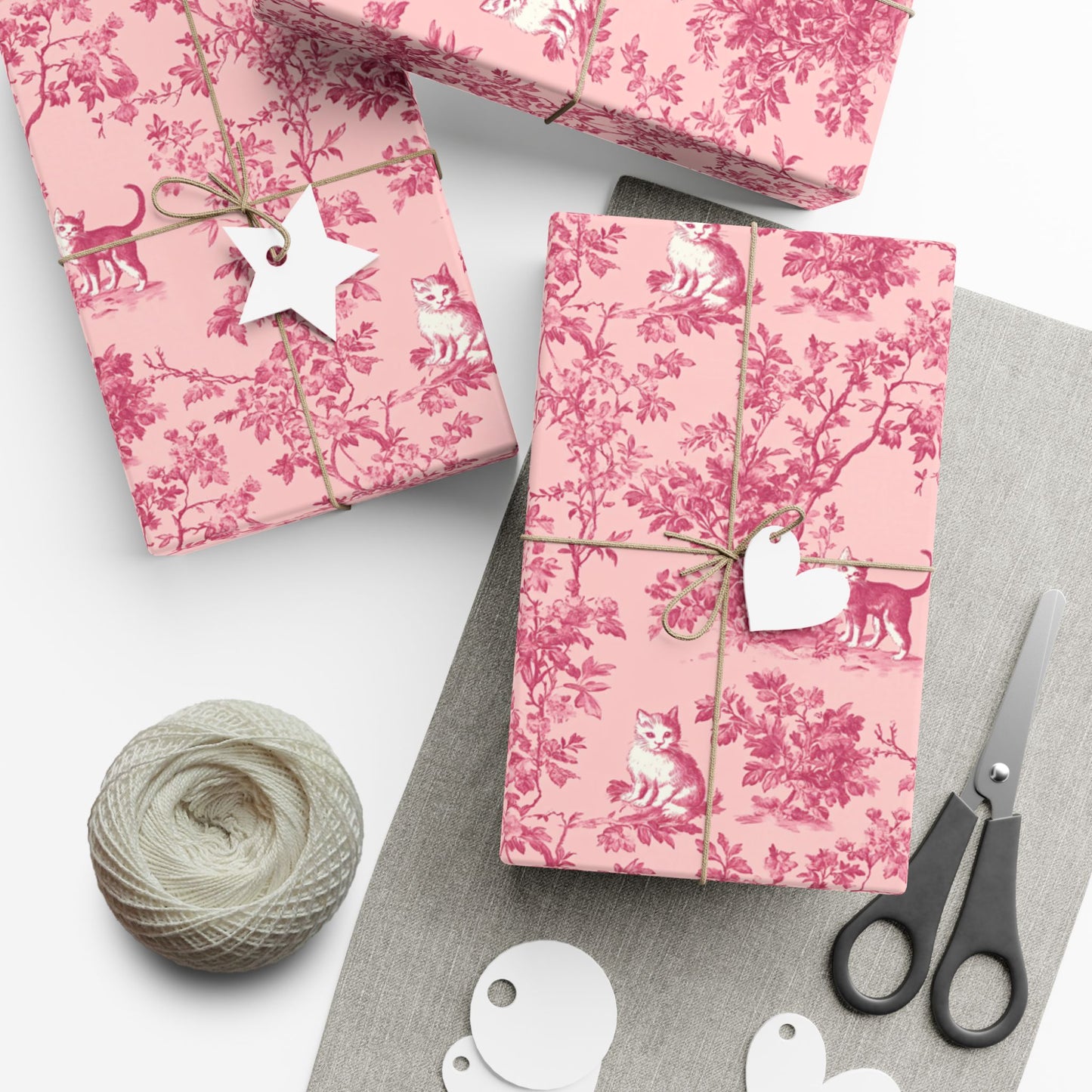 Gift Wrap Papers - Pink Toile Cats, Romantic French Style Pattern