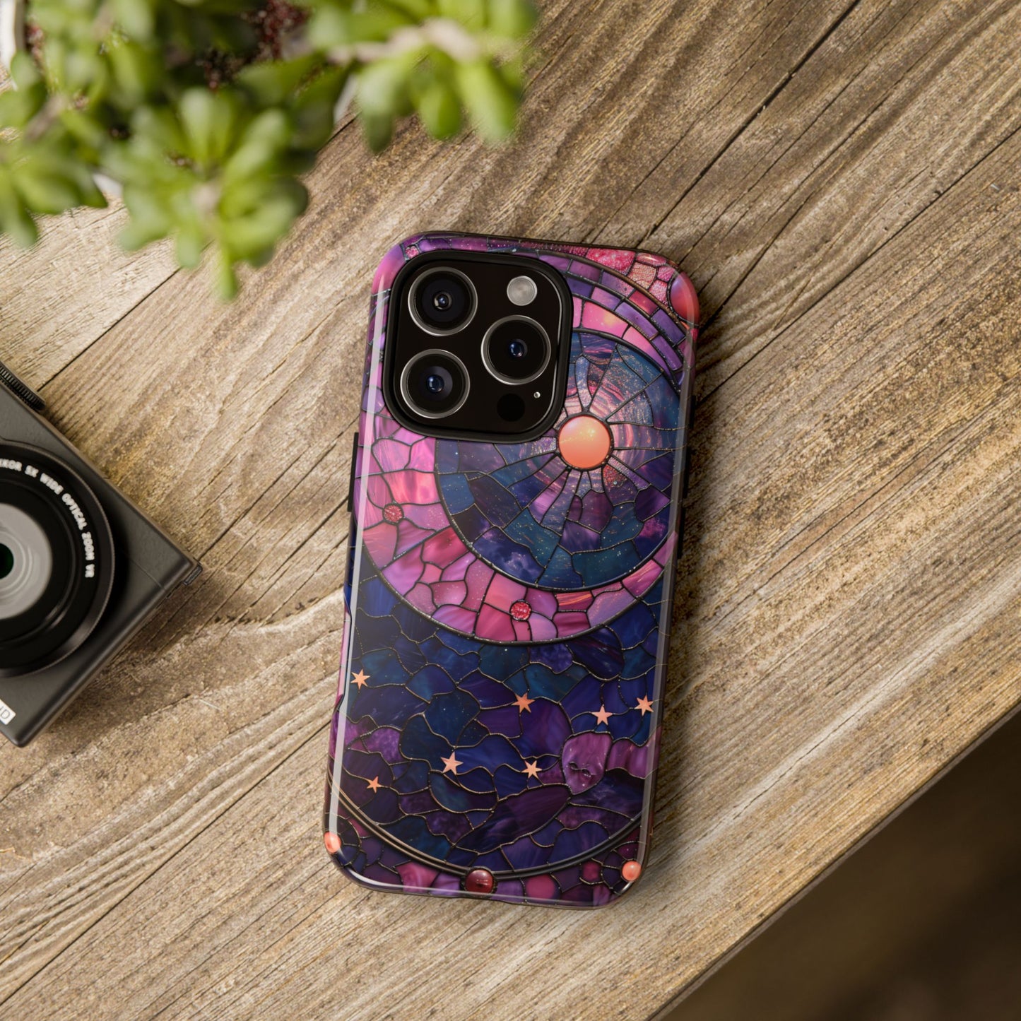 Pink Moon Tough Phone Cases in Stained Glass Design