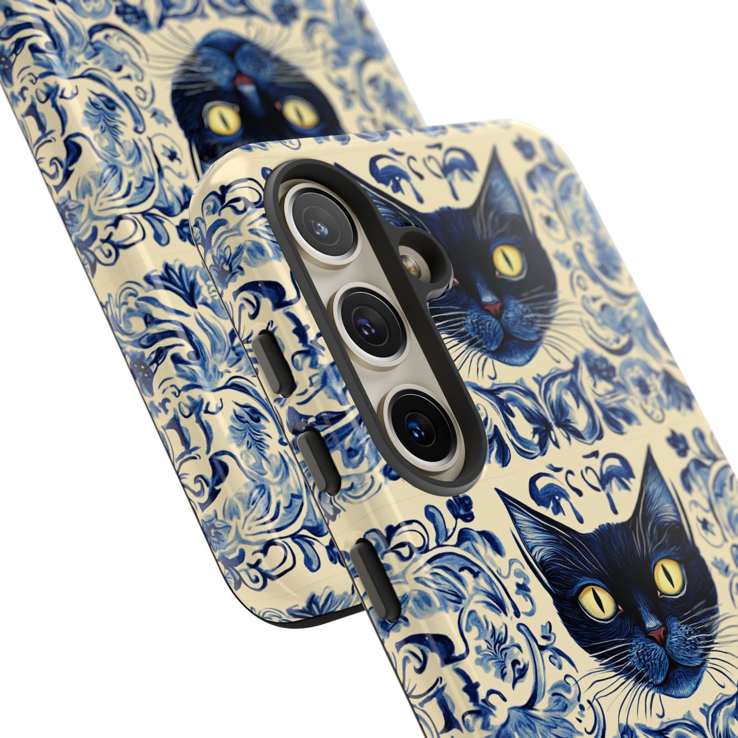 Tough Phone Case - Mediterranean Tile Motif With Blue Cats
