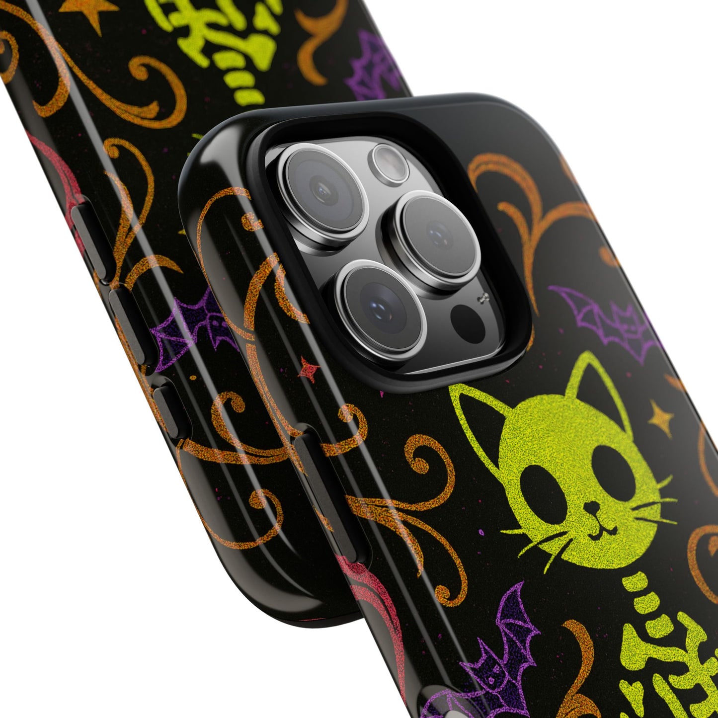 Spooky & Cute Neon Cat Skeleton