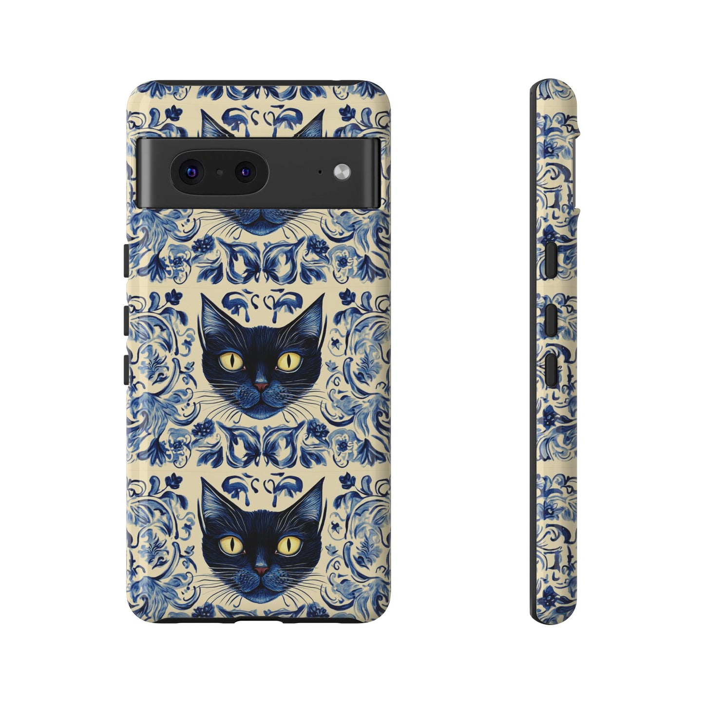 Tough Phone Case - Mediterranean Tile Motif With Blue Cats
