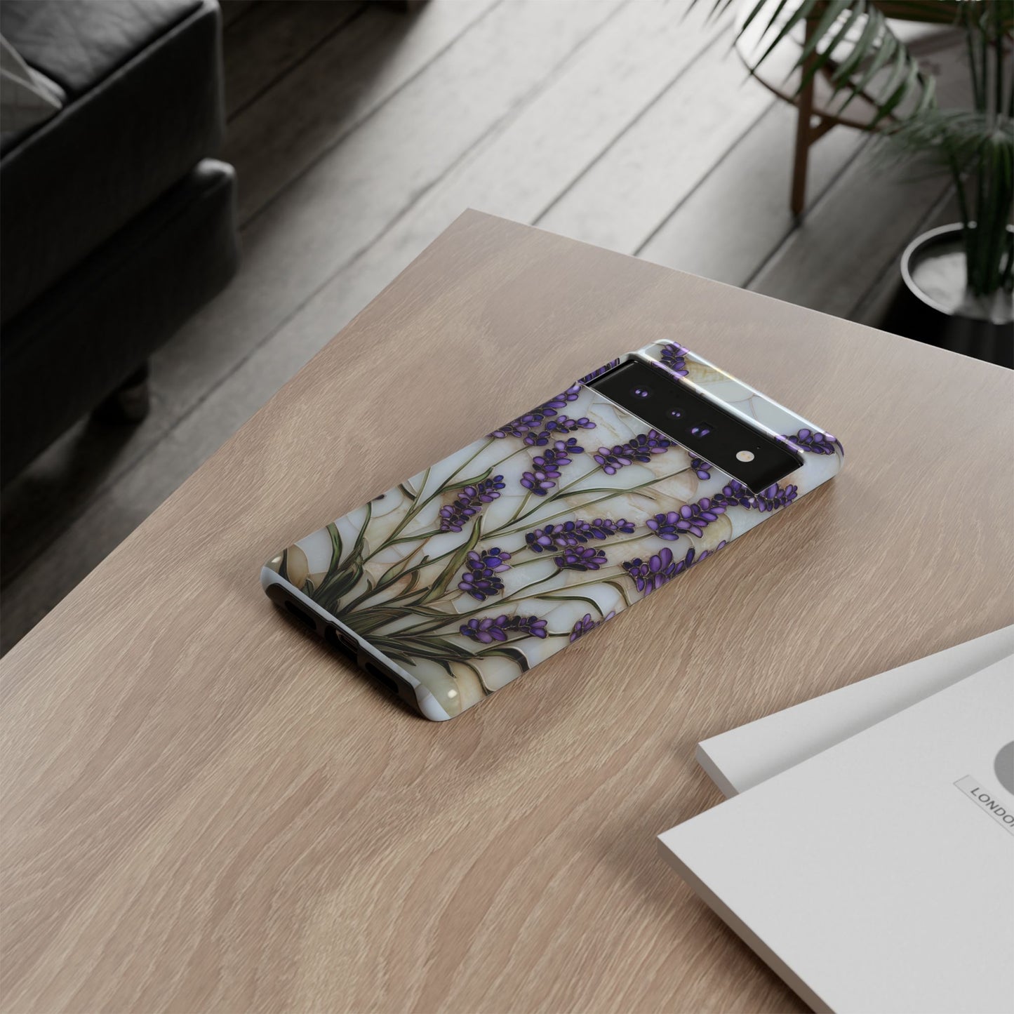 Floral Phone Case With Lavender in Stained Glass Motif