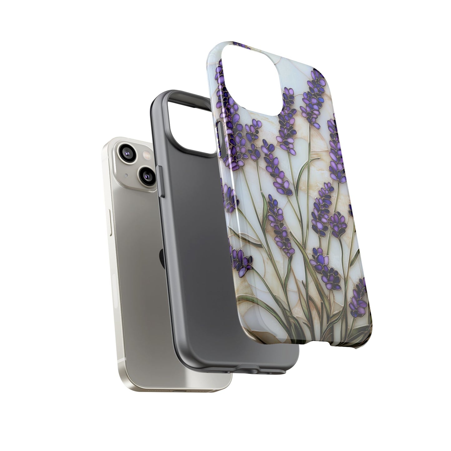 Floral Phone Case With Lavender in Stained Glass Motif