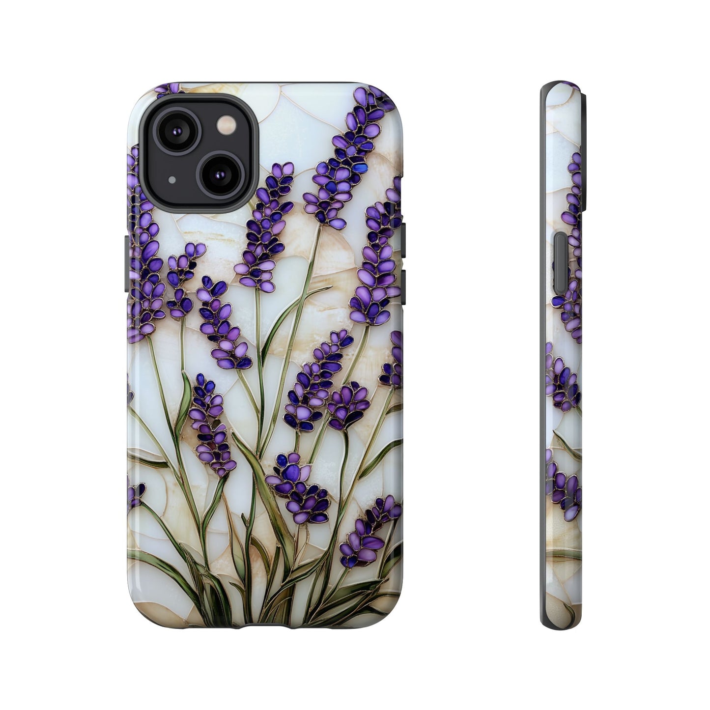 Floral Phone Case With Lavender in Stained Glass Motif