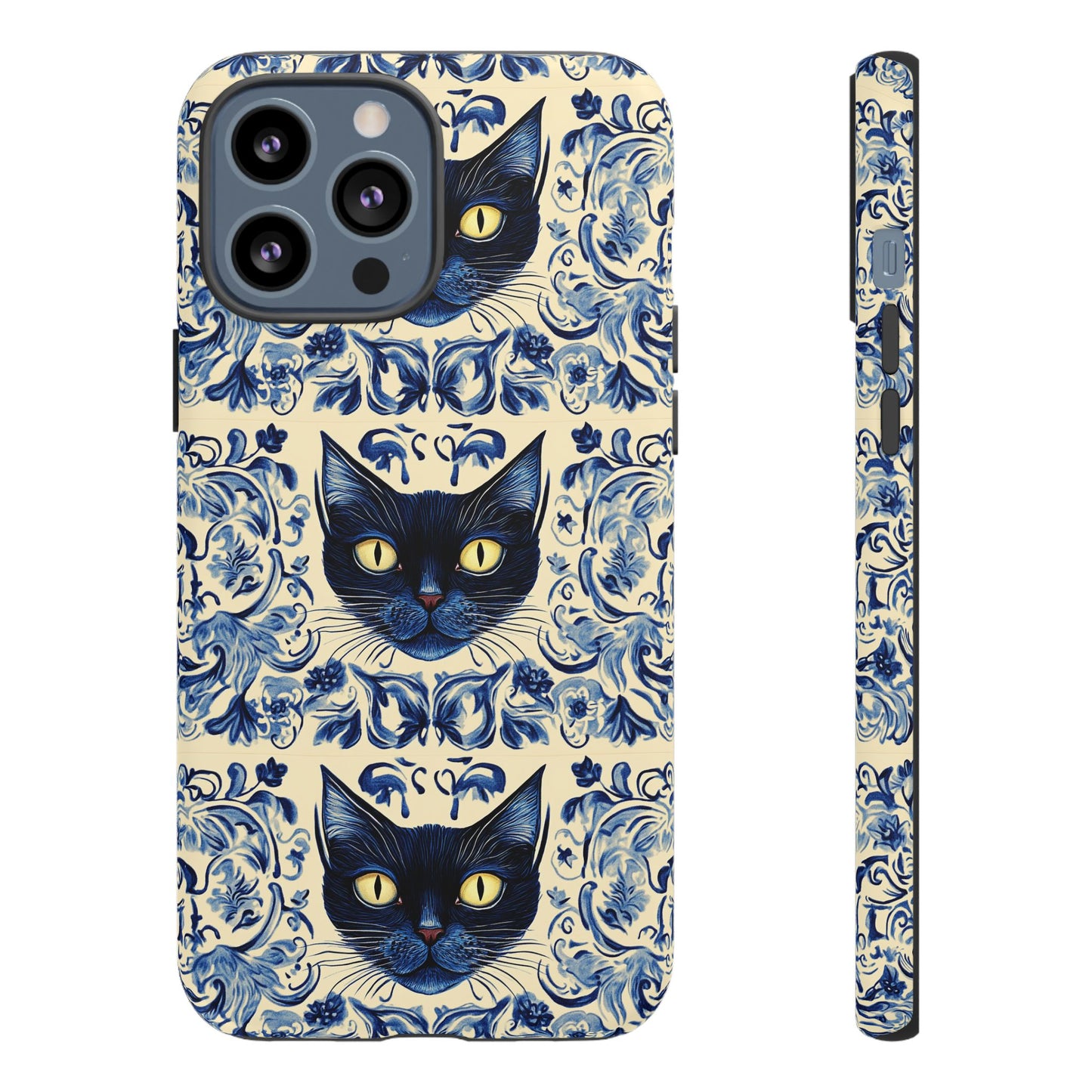 Tough Phone Case - Mediterranean Tile Motif With Blue Cats
