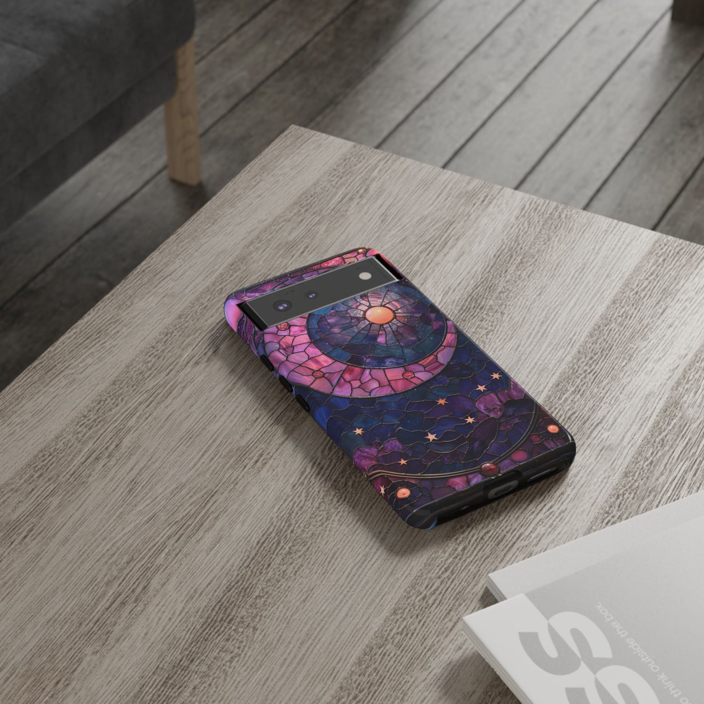 Pink Moon Tough Phone Cases in Stained Glass Design